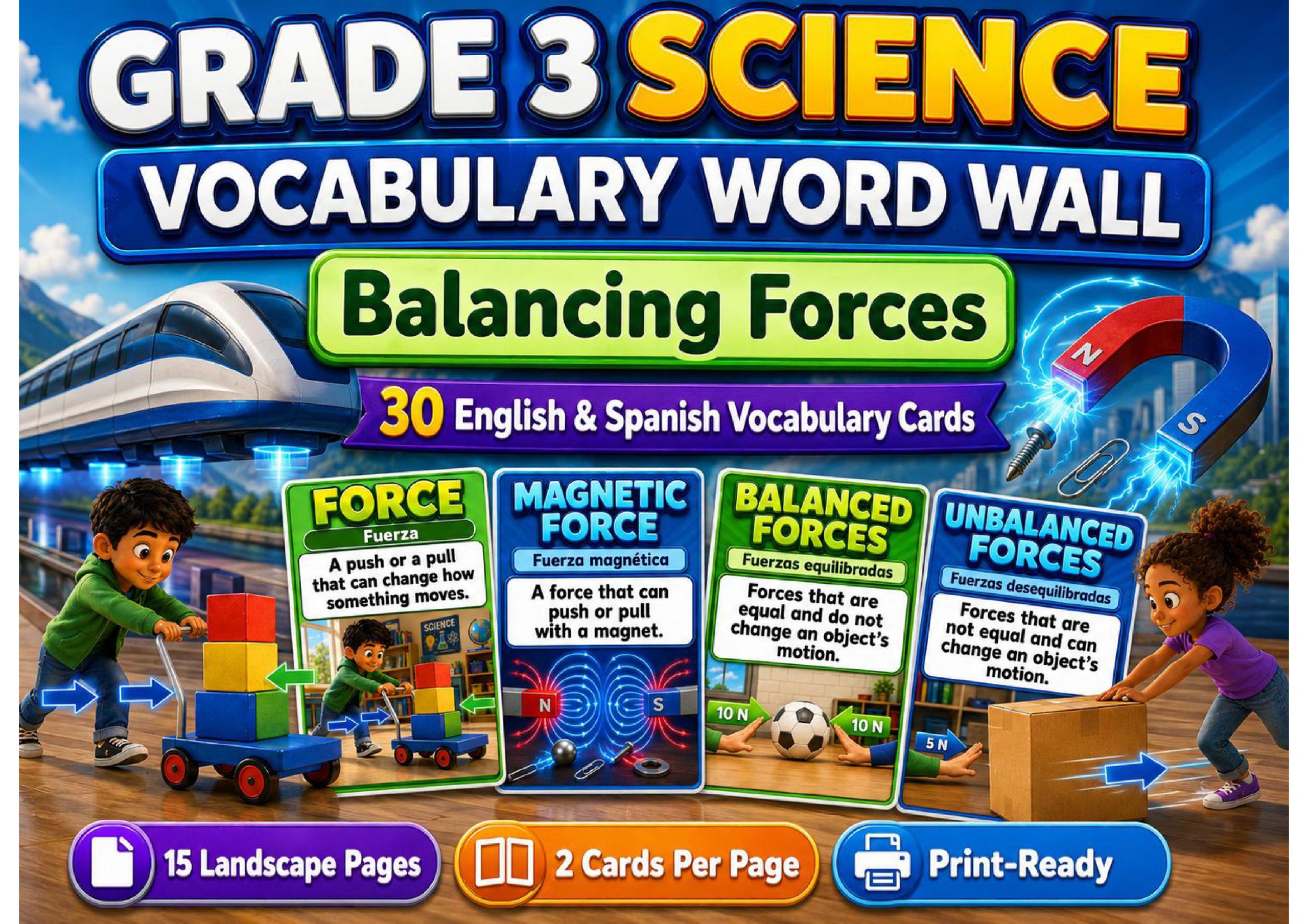 Grade 3 Balancing Forces Vocabulary Word Wall cover