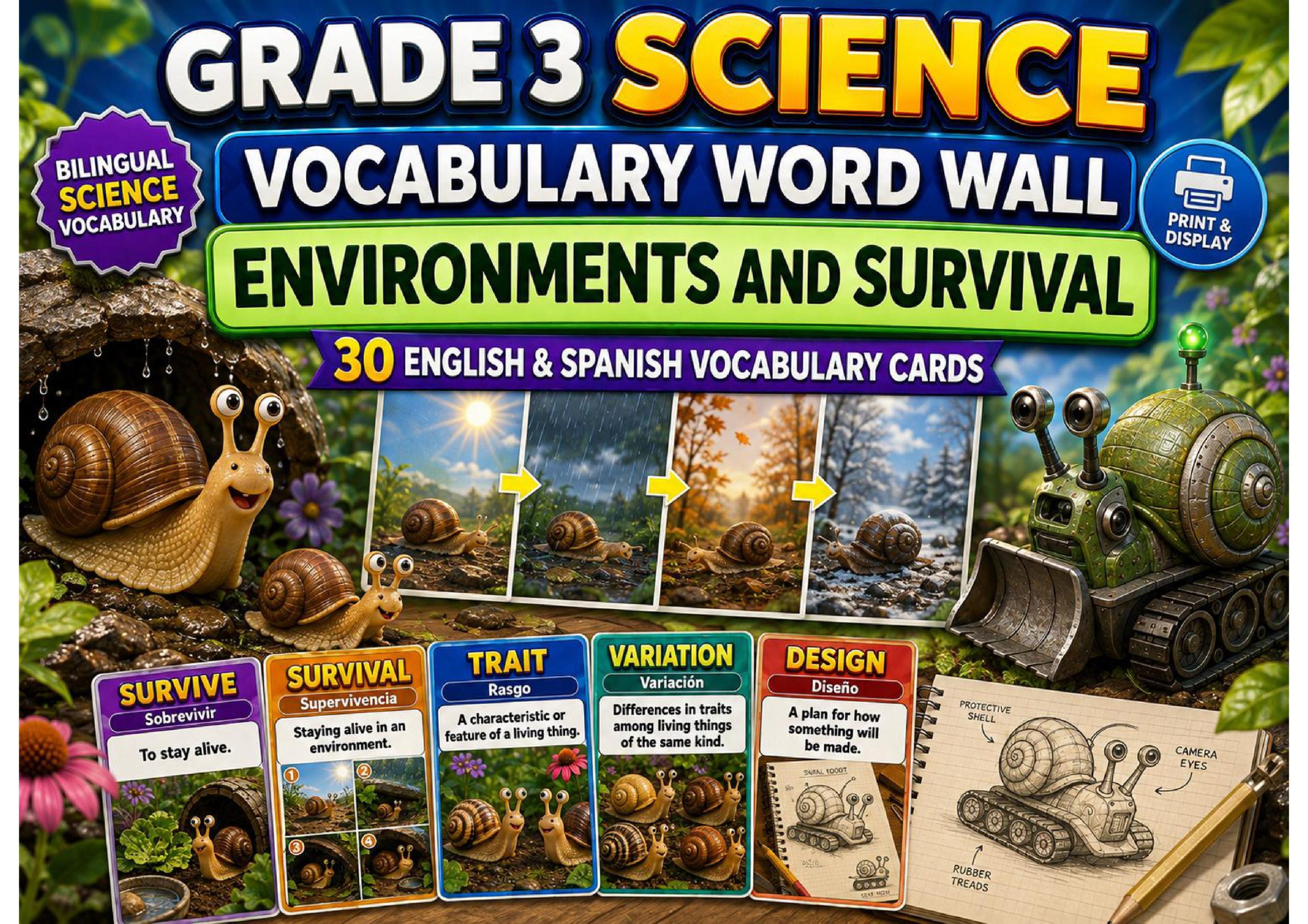 Grade 3 Science Environments and Survival Word Wall cover