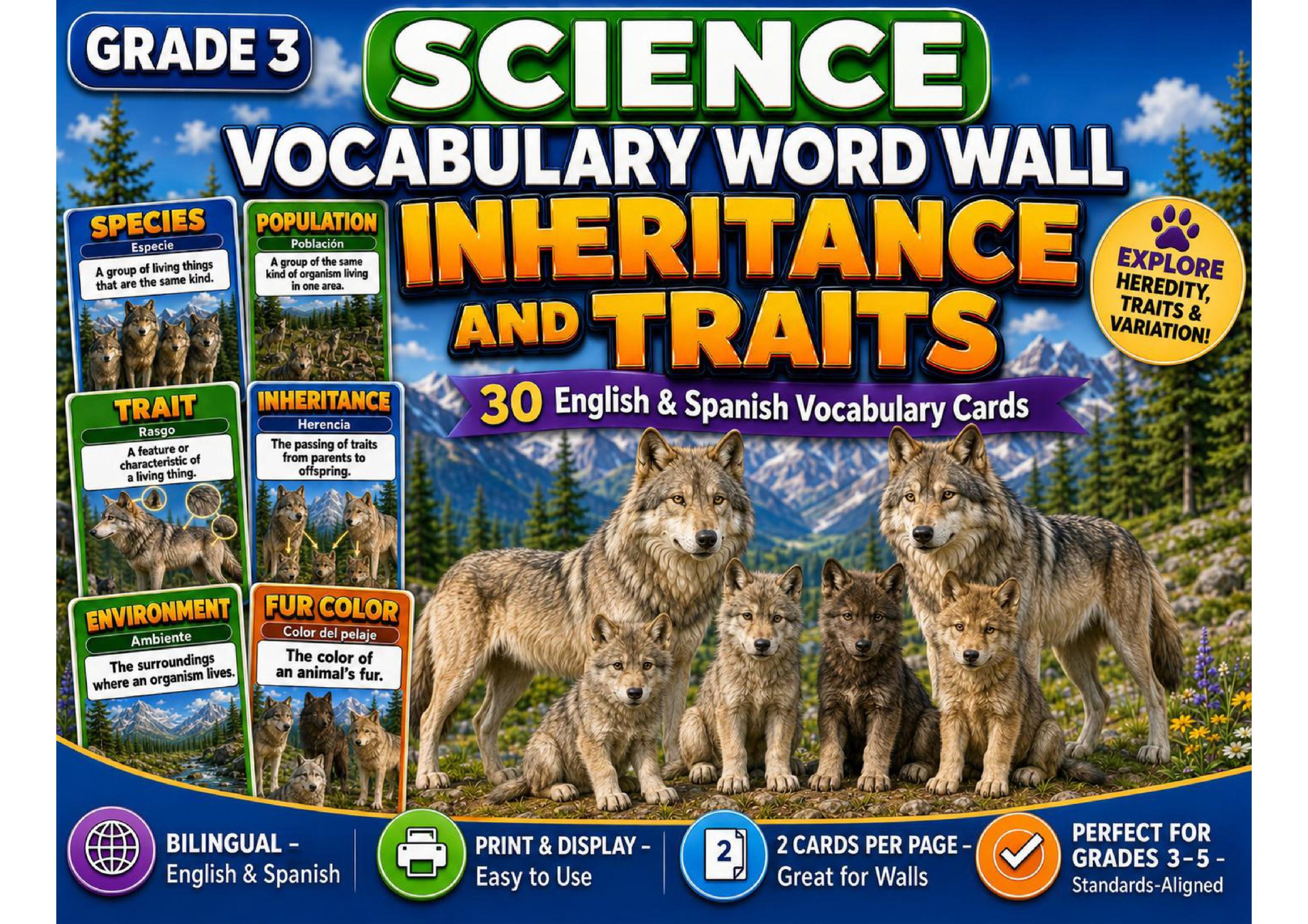 Grade 3 Science Inheritance and Traits Word Wall cover