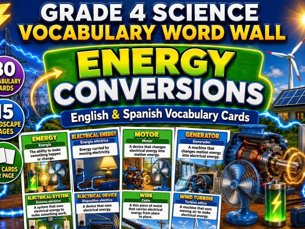 Grade 4 Science Energy Conversions Word Wall