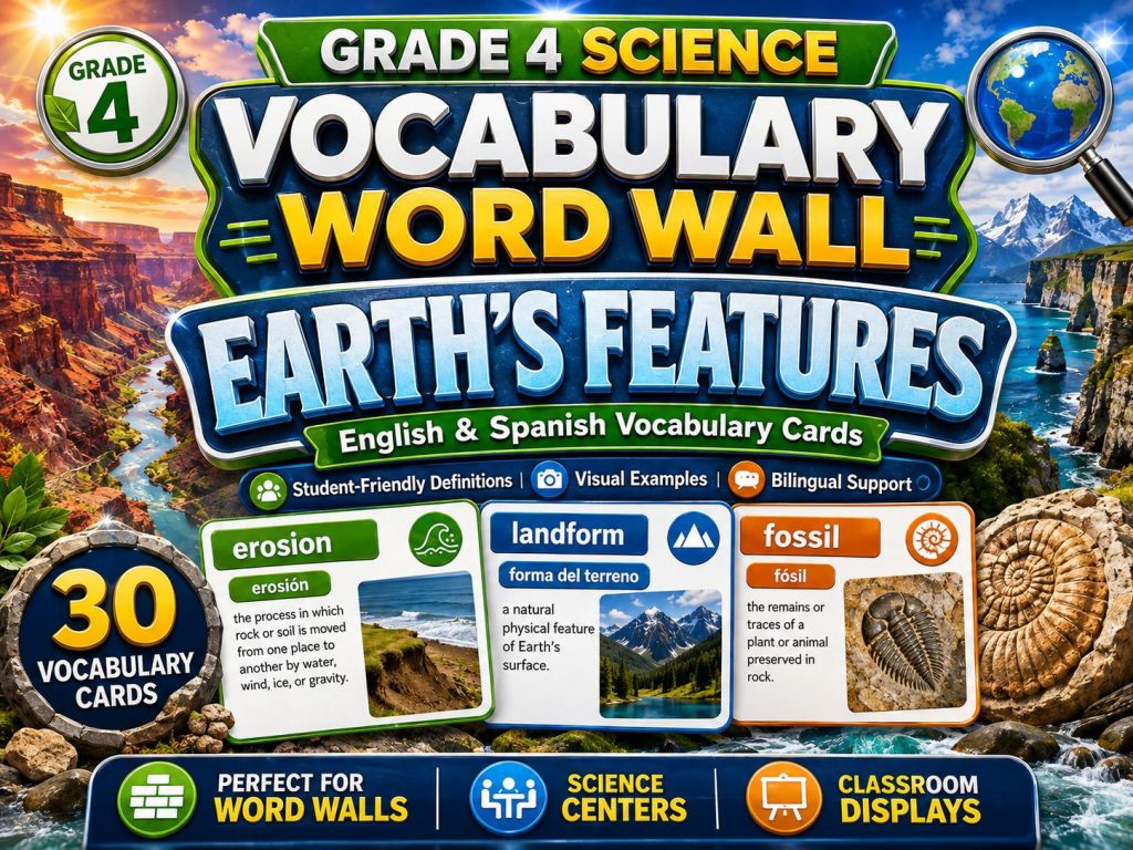 Grade 4 Science Earth's Features Word Wall