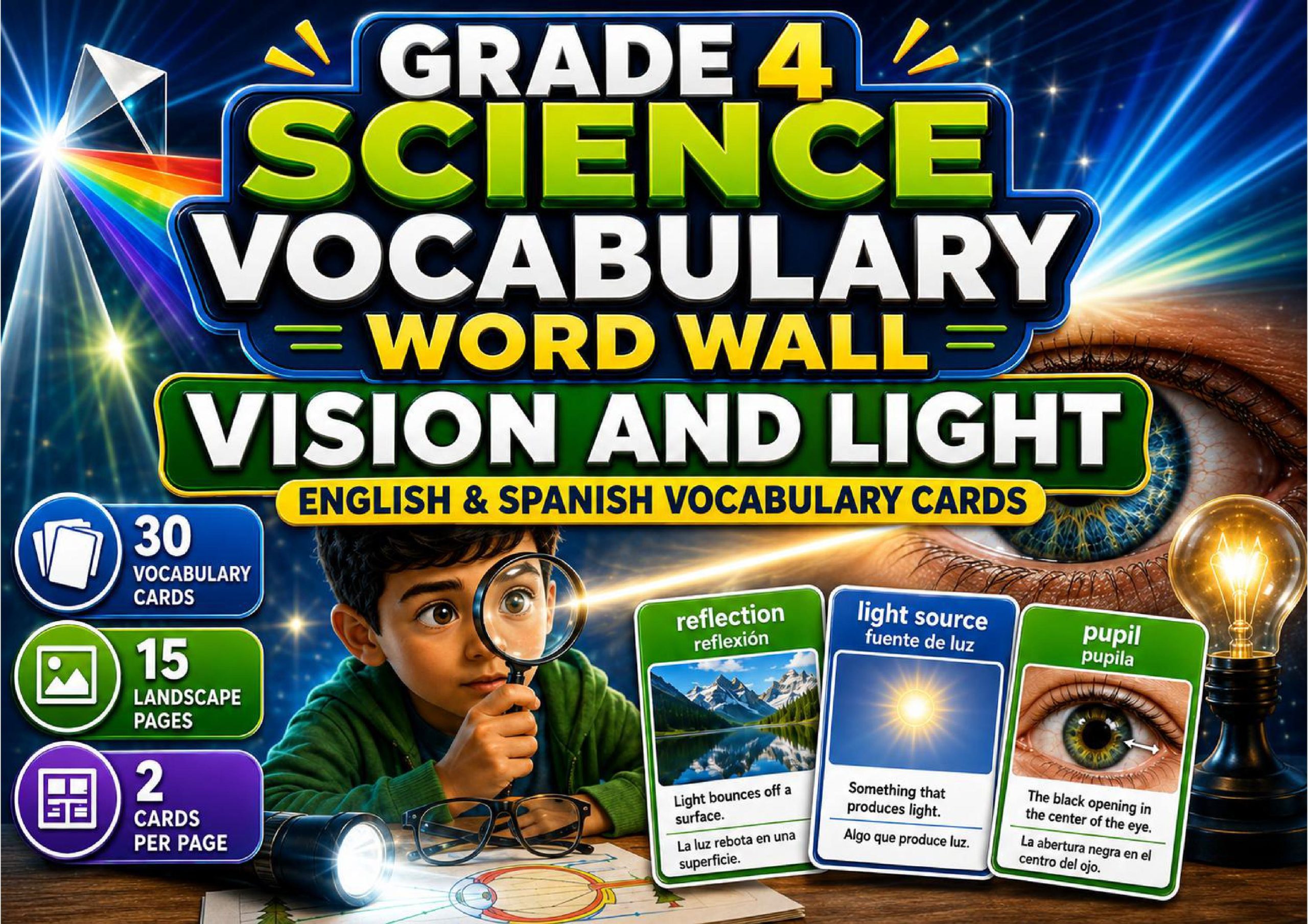 Grade 4 Science Vision and Light Word Wall cover