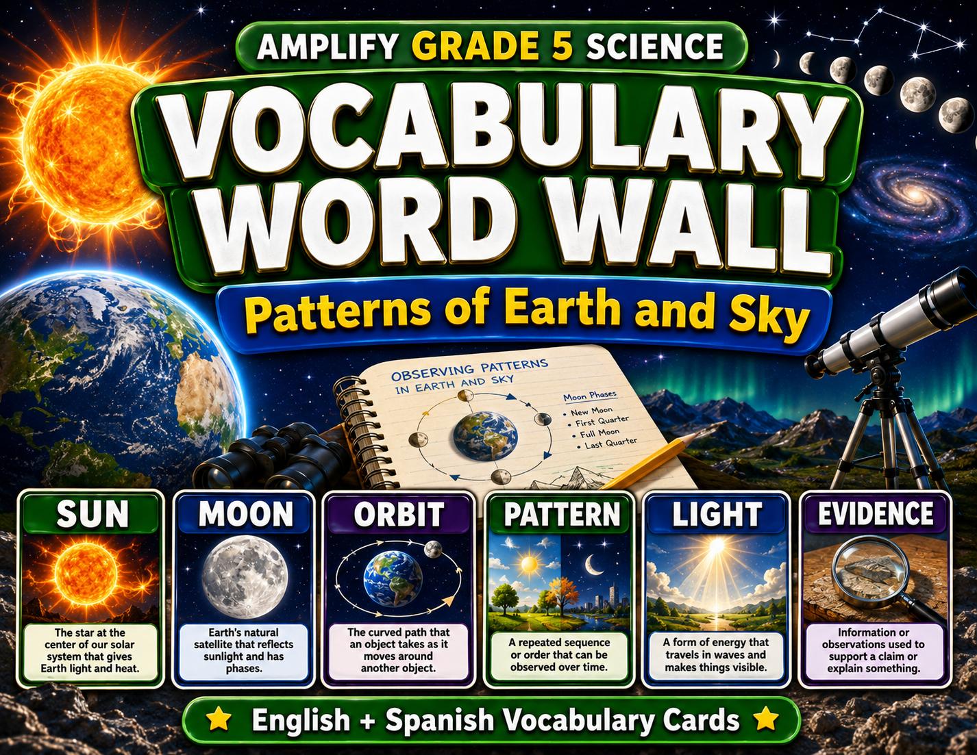 Grade 5 Science Patterns of Earth and Sky Word Wall cover