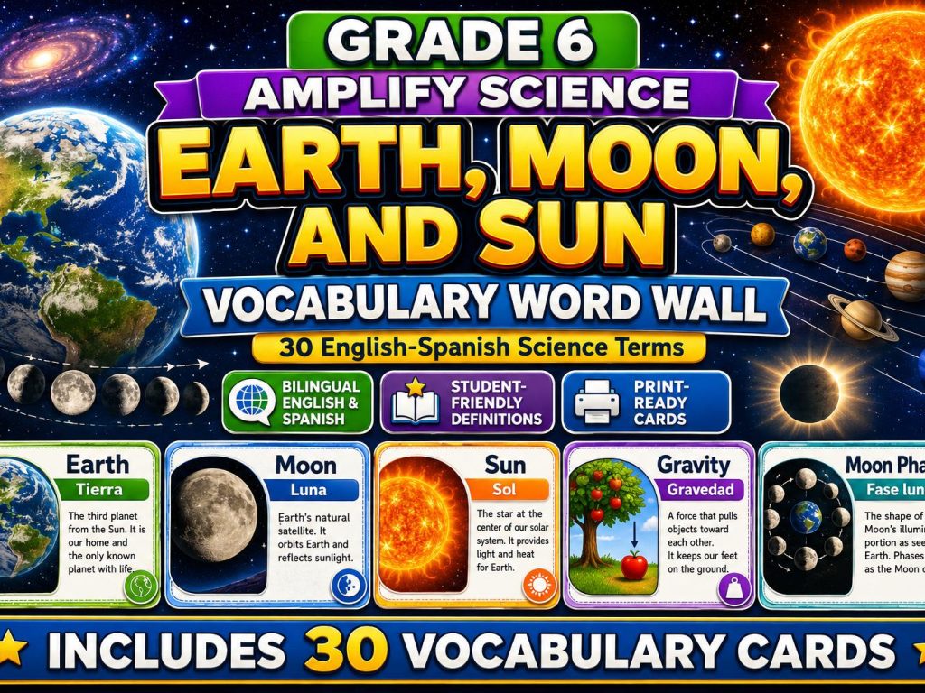 Grade 6 Science Earth, Moon, and Sun Word Wall