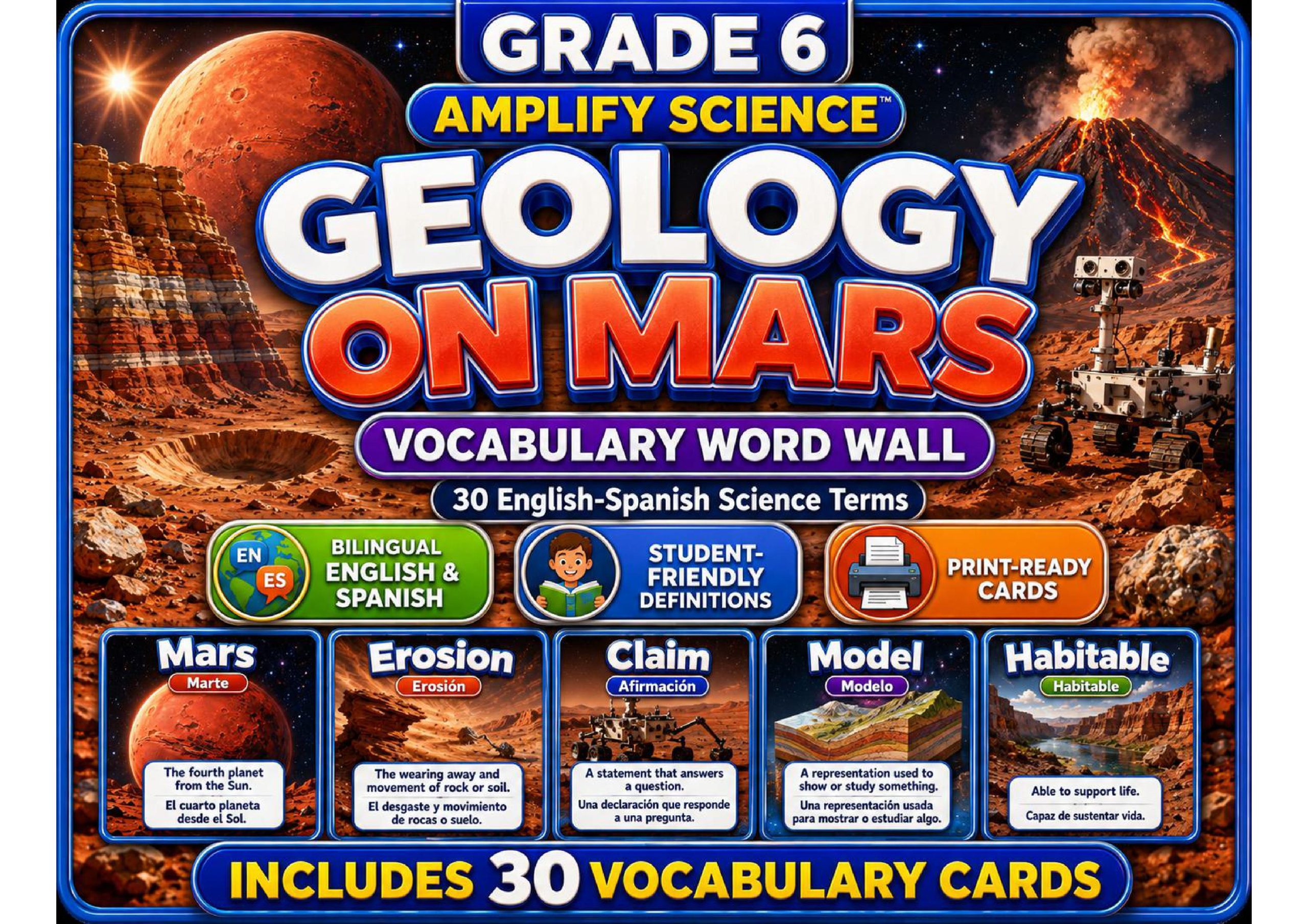 Grade 6 Science Geology on Mars Word Wall cover