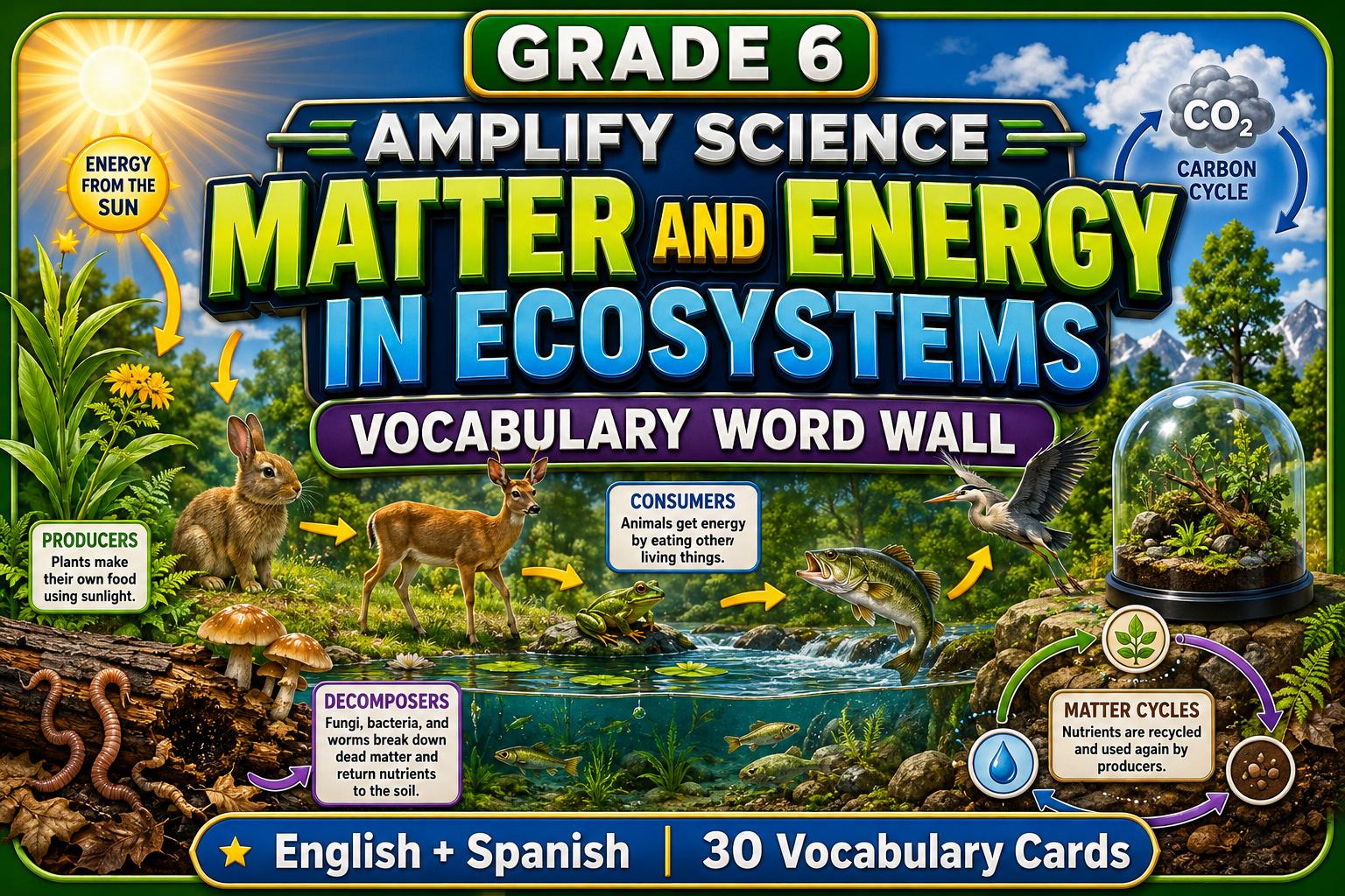 Grade 6 Science Matter and Energy in Ecosystems Word Wall cover