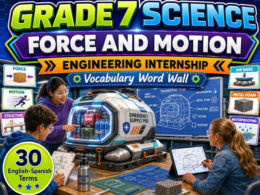 Grade 7 Science Force and Motion Engineering Internship Word Wall