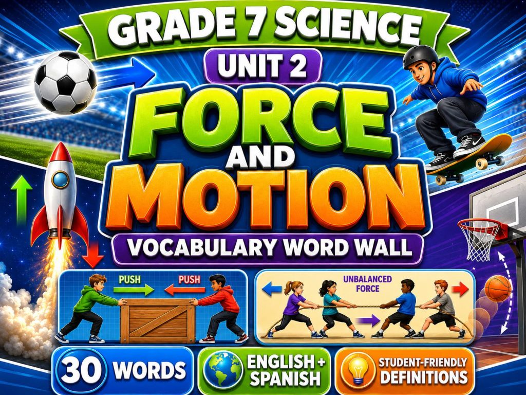 Grade 7 Science Force and Motion Word Wall