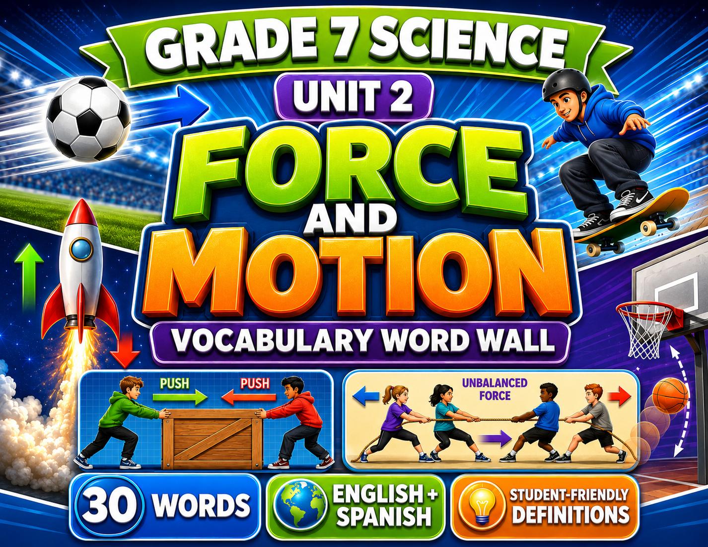 Grade 7 Science Force and Motion Word Wall cover
