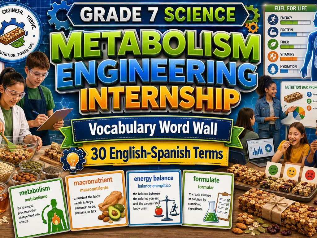 Grade 7 Science Metabolism Engineering Internship Word Wall