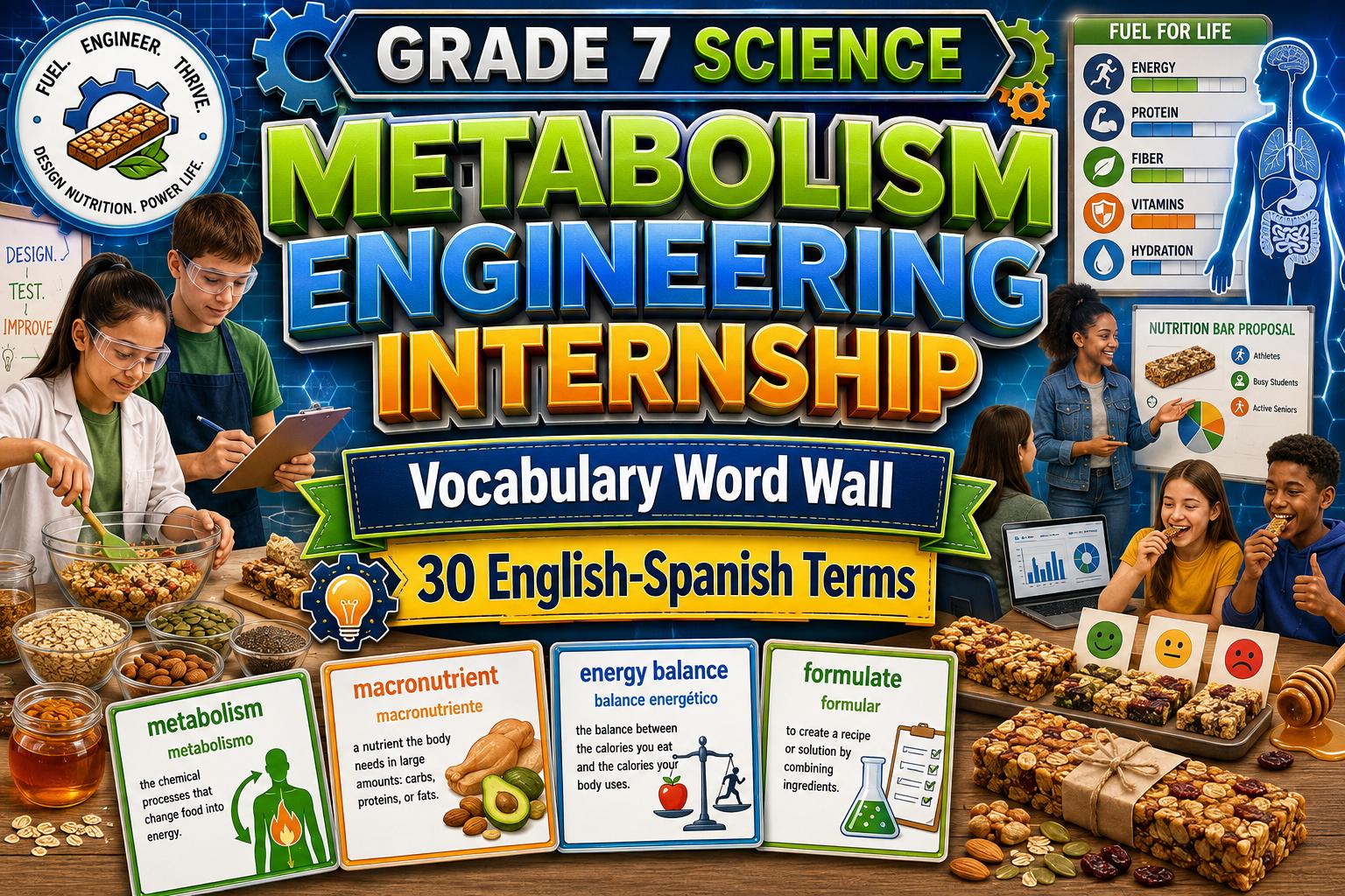 Grade 7 Science Metabolism Engineering Internship Word Wall cover