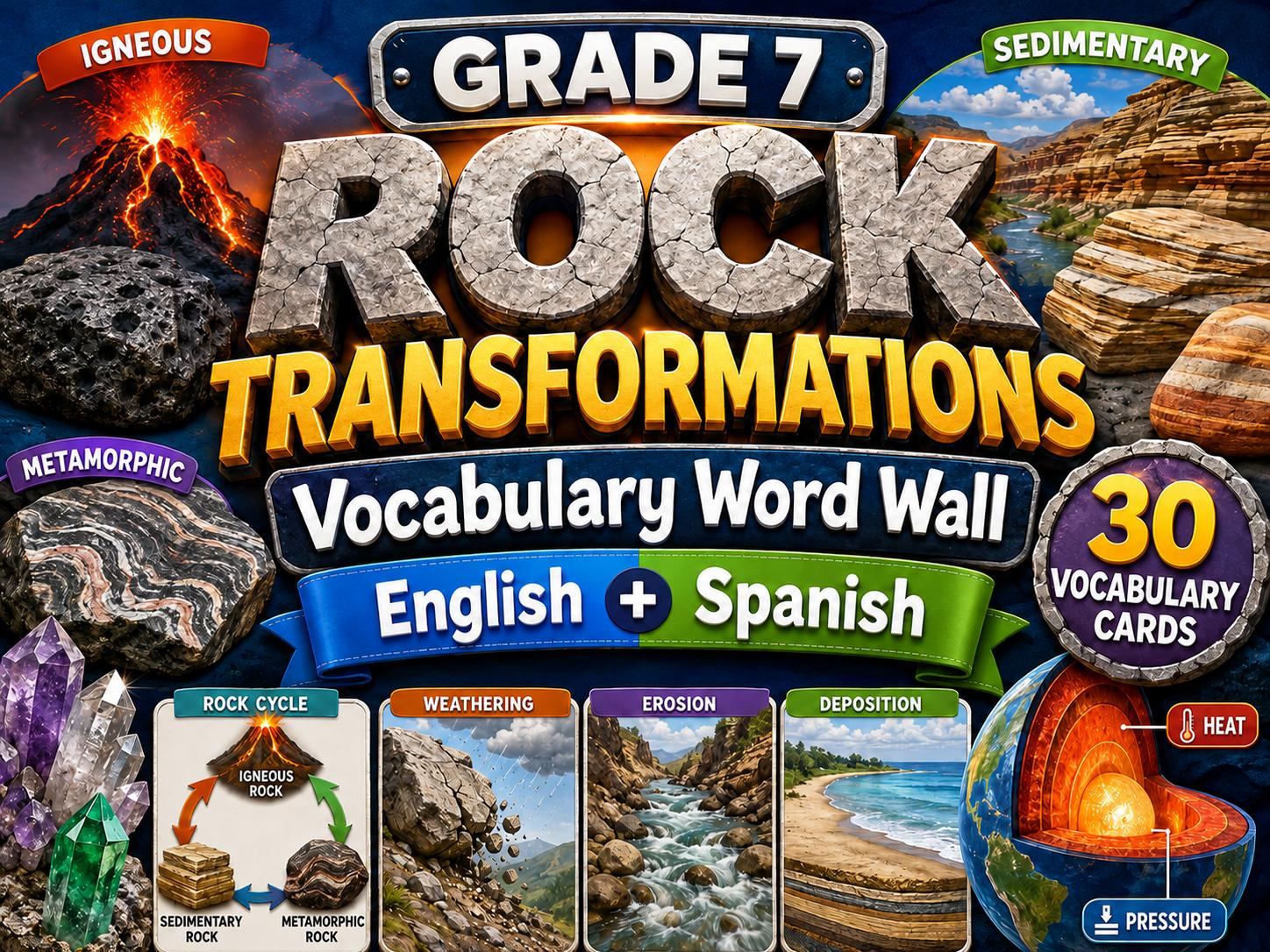 Grade 7 Science Rock Transformations Word Wall cover