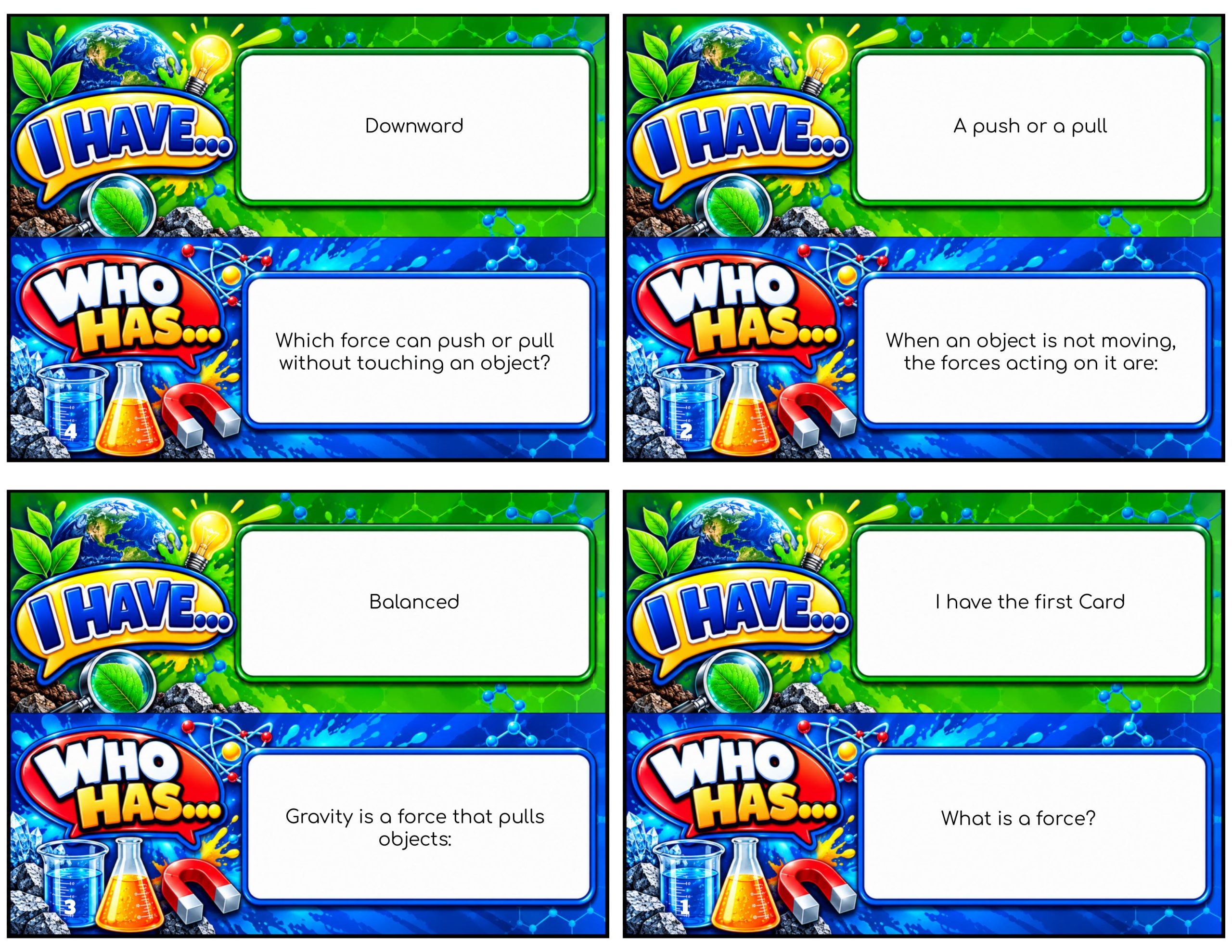 I Have... Who Has...? Balancing Forces – Grade 3 Science (FREE Sample)