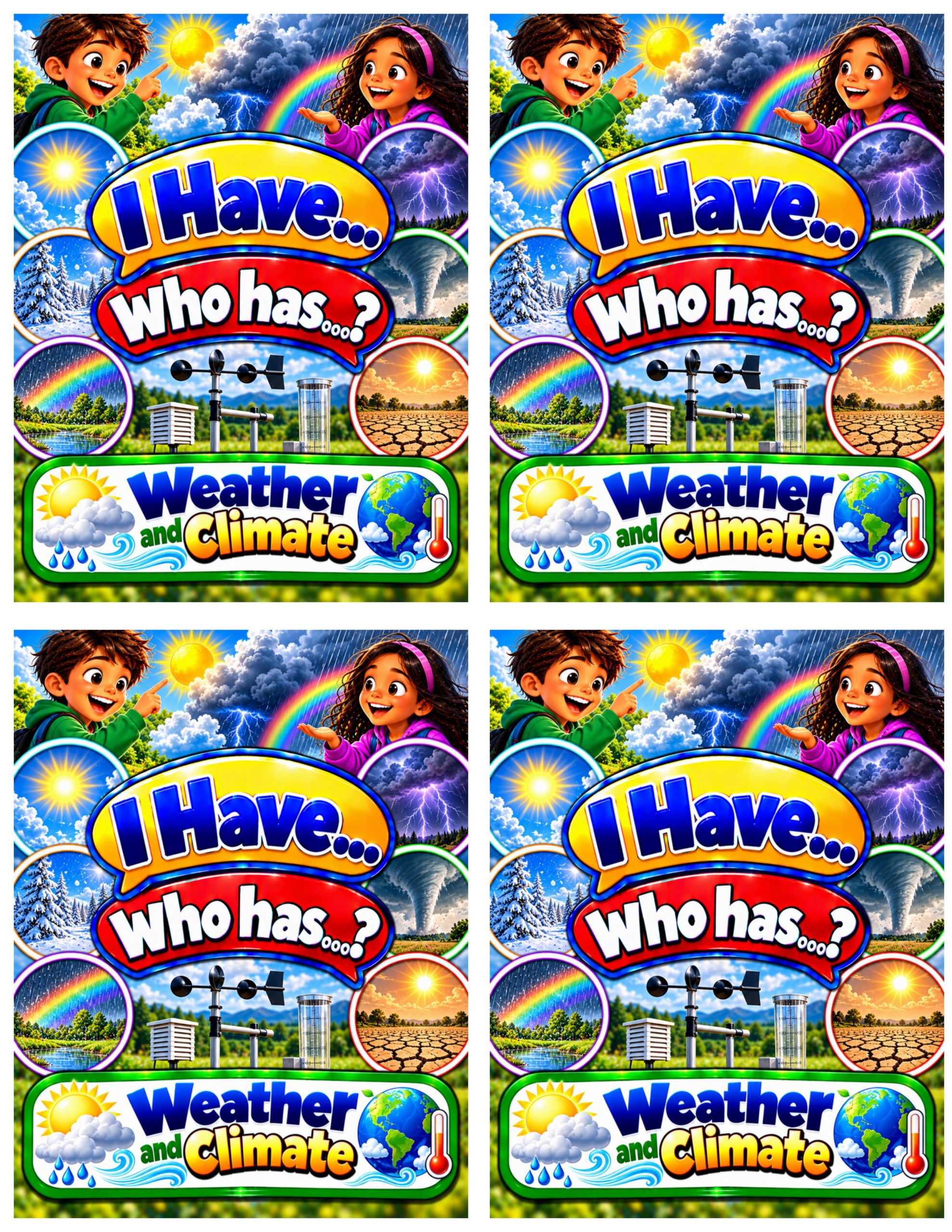 I Have... Who Has...? – Weather and Climate | 4 Interactive Science Review Games – 100 Cards