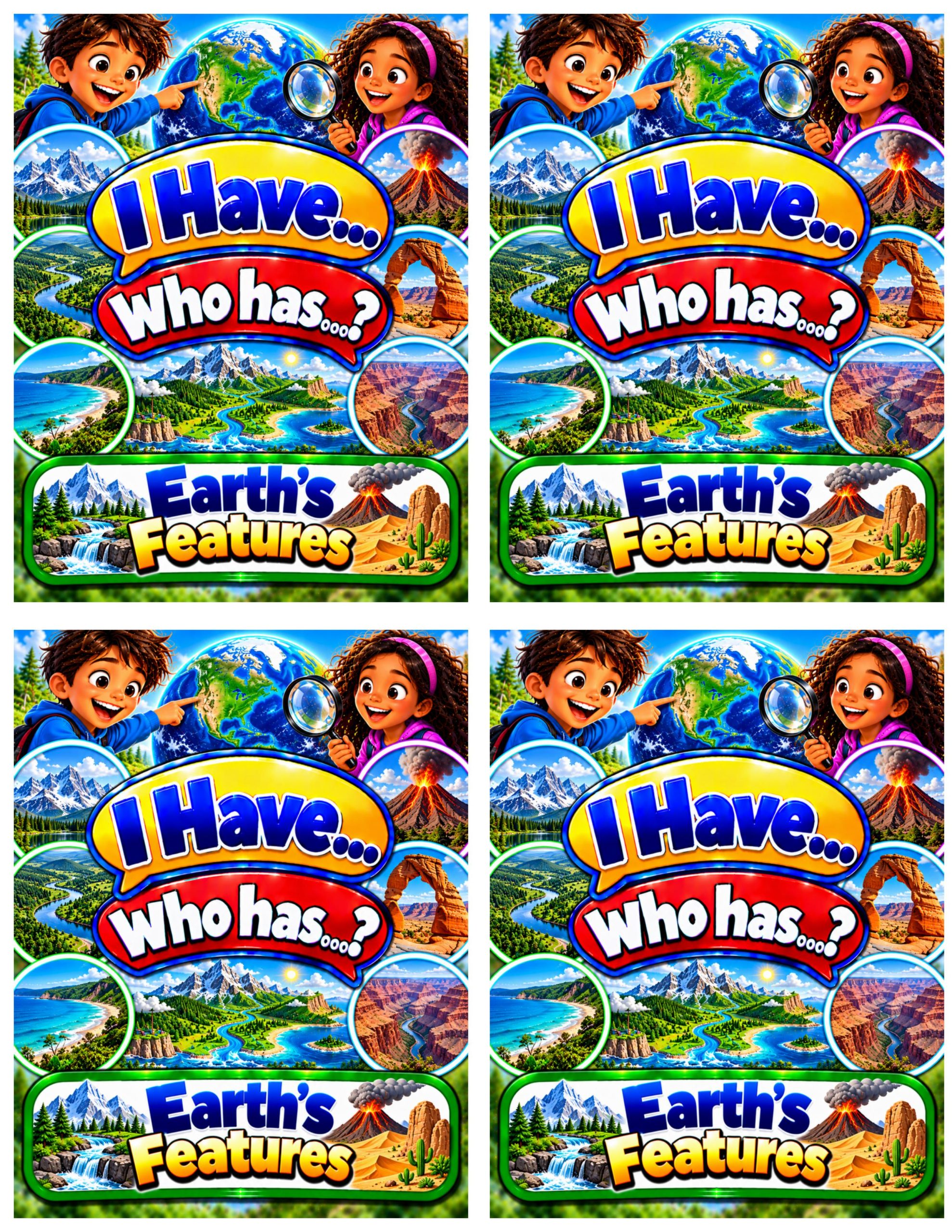I Have... Who Has...? – Earth's Features | 4 Interactive Science Review Games – 100 Cards