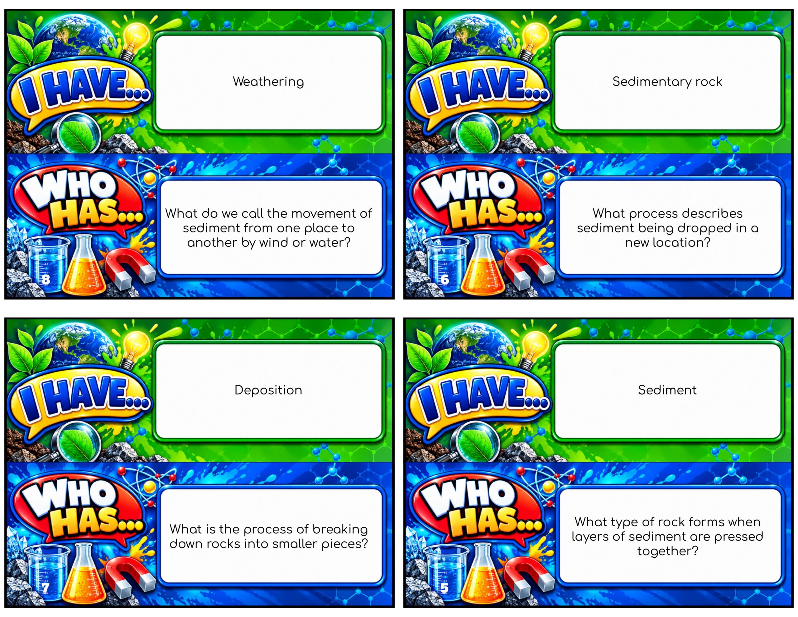 I Have... Who Has...? – Earth's Features | 4 Interactive Science Review Games – 100 Cards