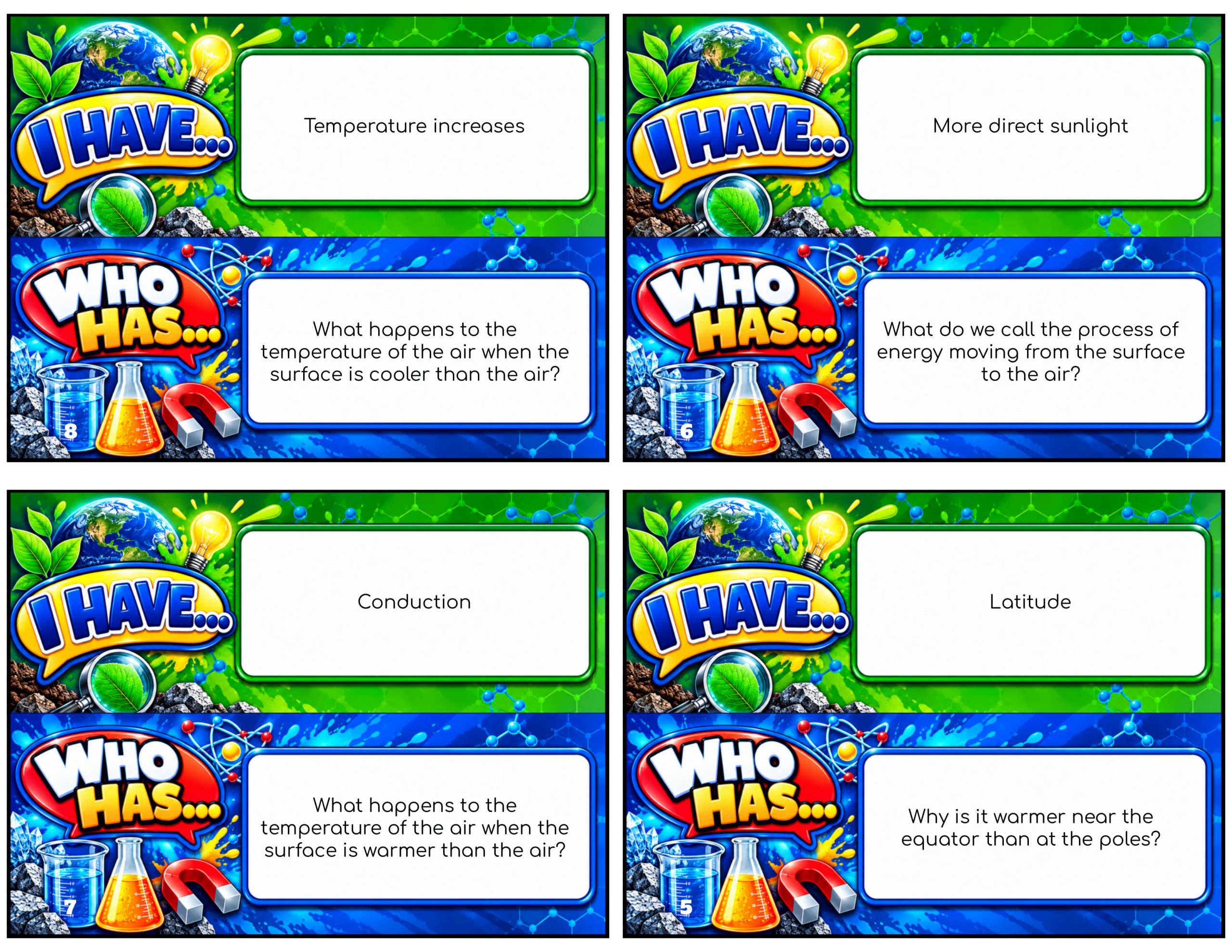 I Have... Who Has...? – Ocean, Atmosphere, and Climate | 4 Interactive Science Review Games – 100 Cards