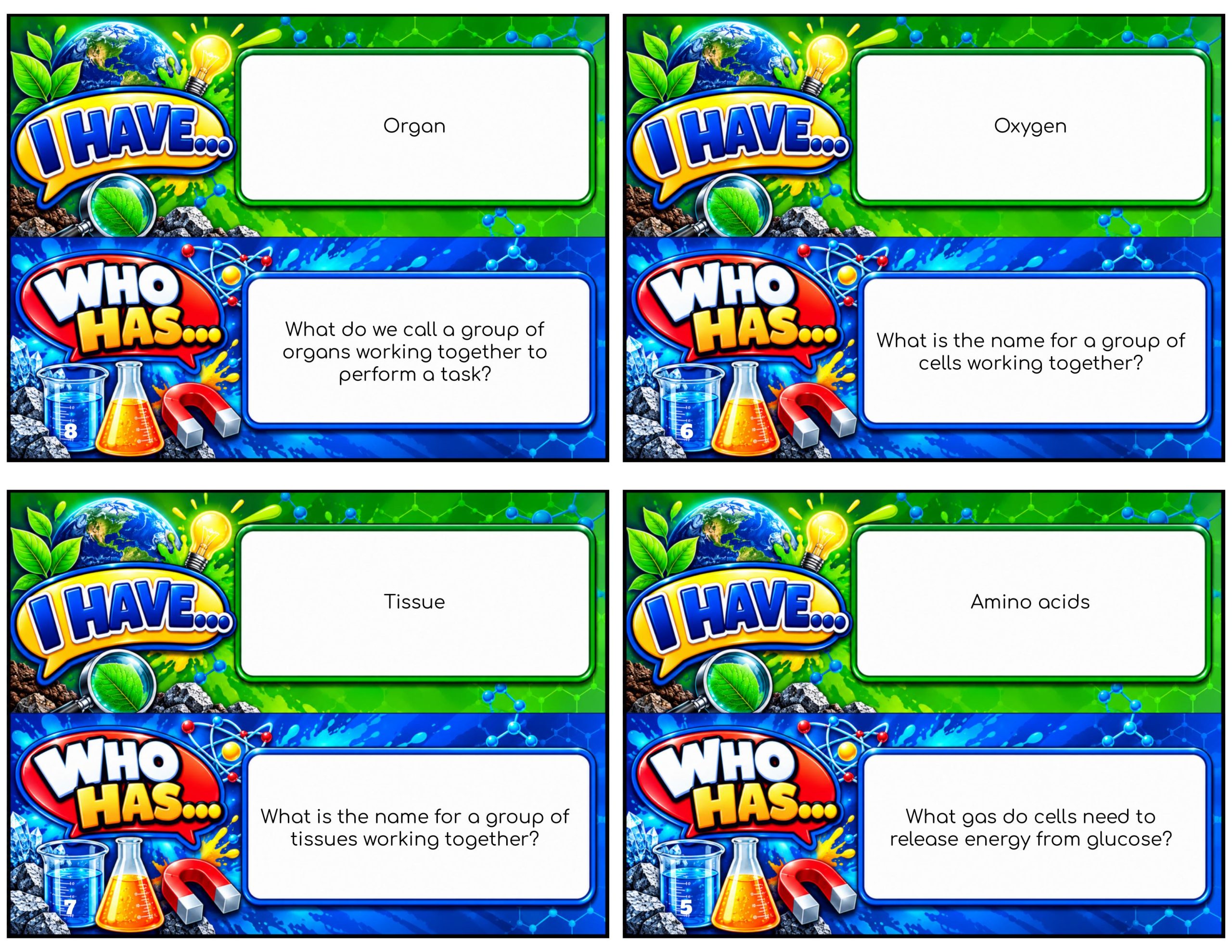 I Have... Who Has...? – Metabolism | 4 Interactive Science Review Games – 100 Cards