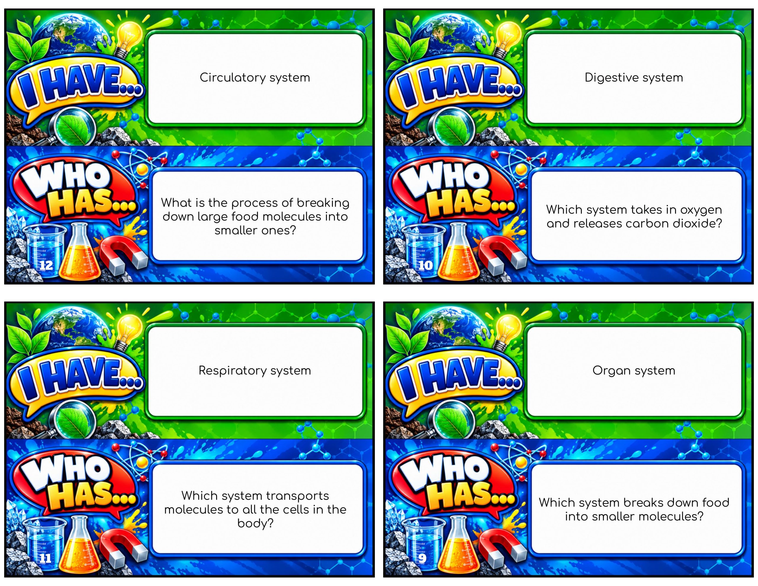 I Have... Who Has...? – Metabolism | 4 Interactive Science Review Games – 100 Cards
