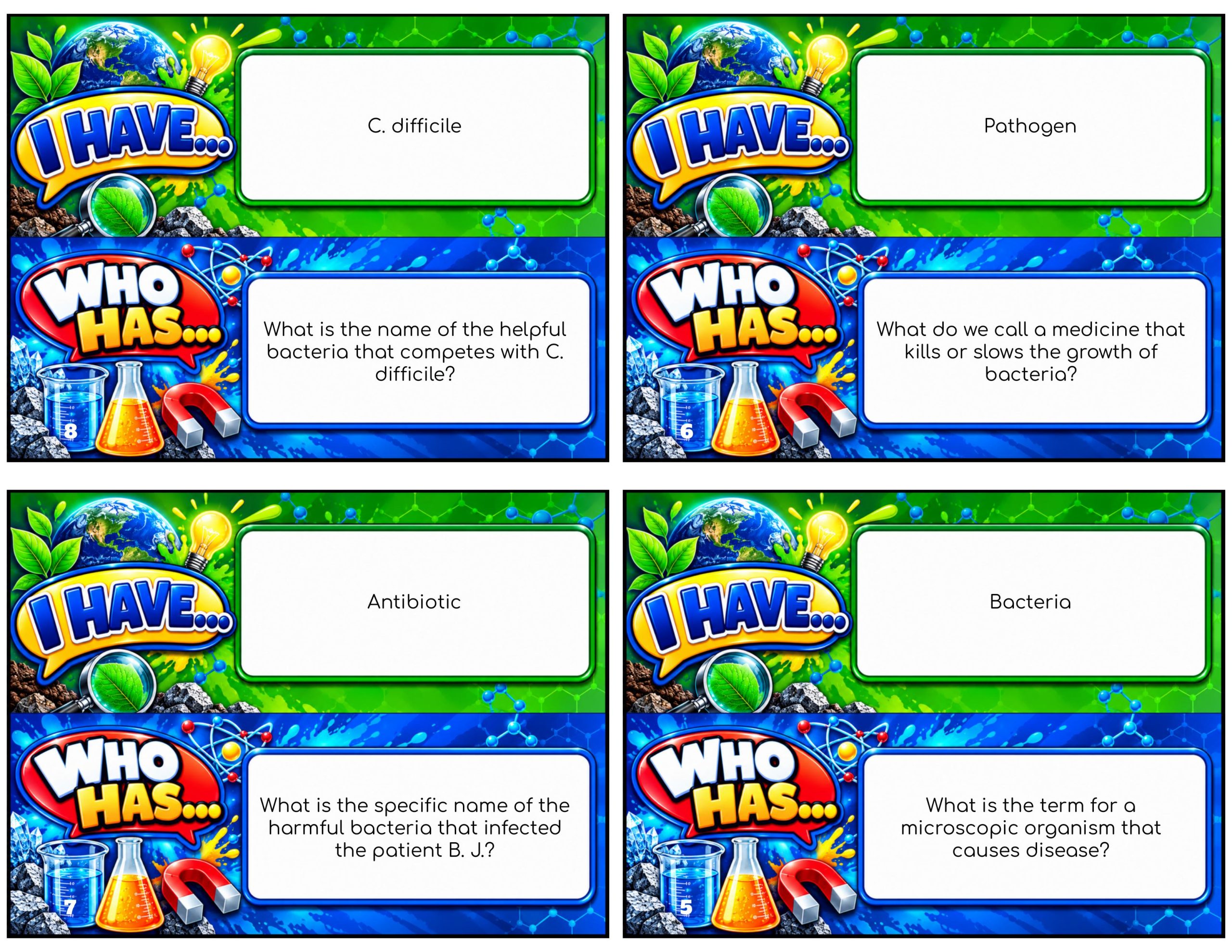 I Have... Who Has...? – Microbiome | 4 Interactive Science Review Games – 100 Cards