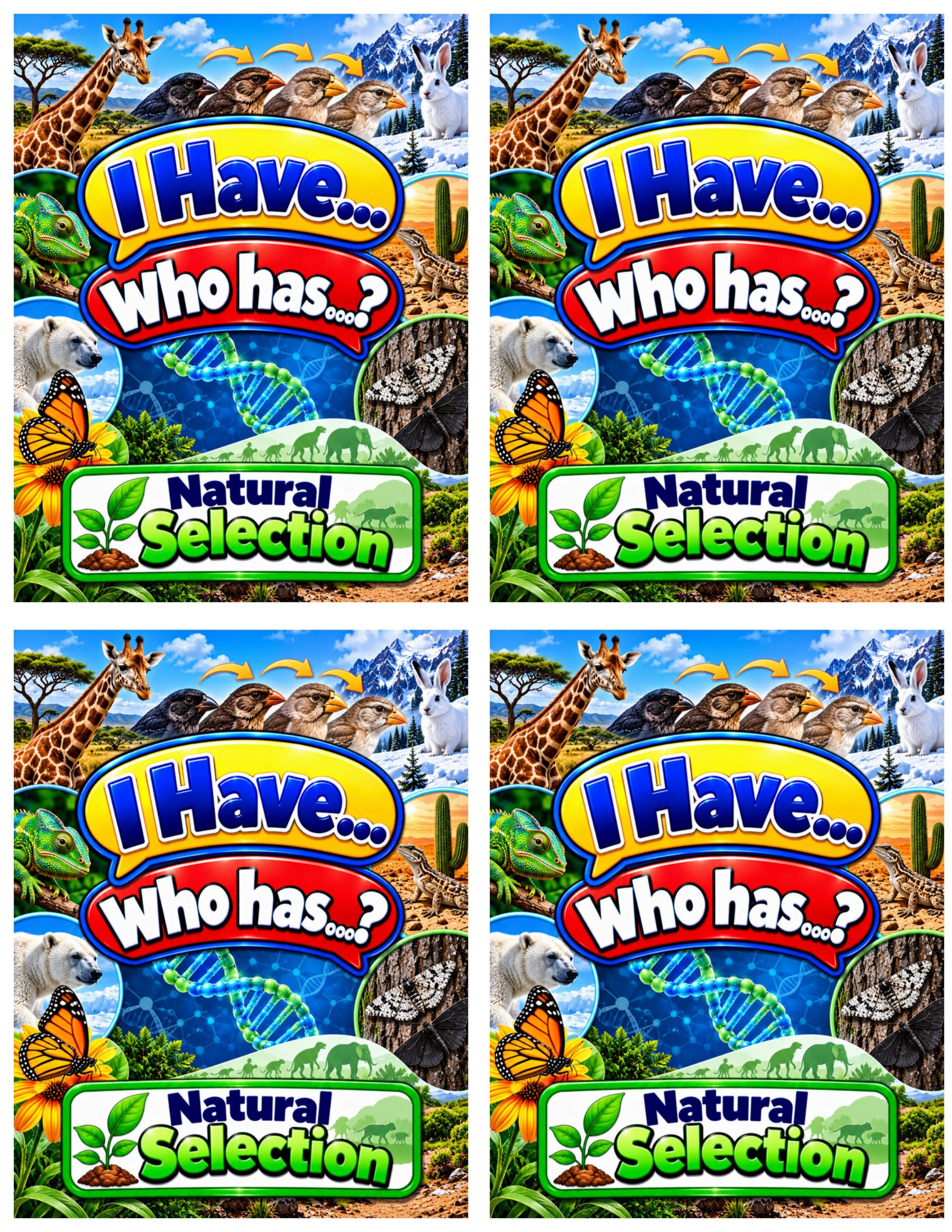 I Have... Who Has...? – Natural Selection | 4 Interactive Science Review Games – 100 Cards