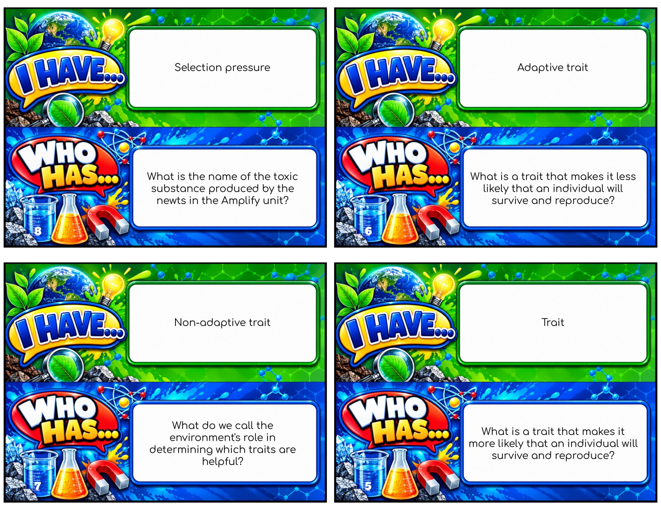 I Have... Who Has...? – Natural Selection | 4 Interactive Science Review Games – 100 Cards