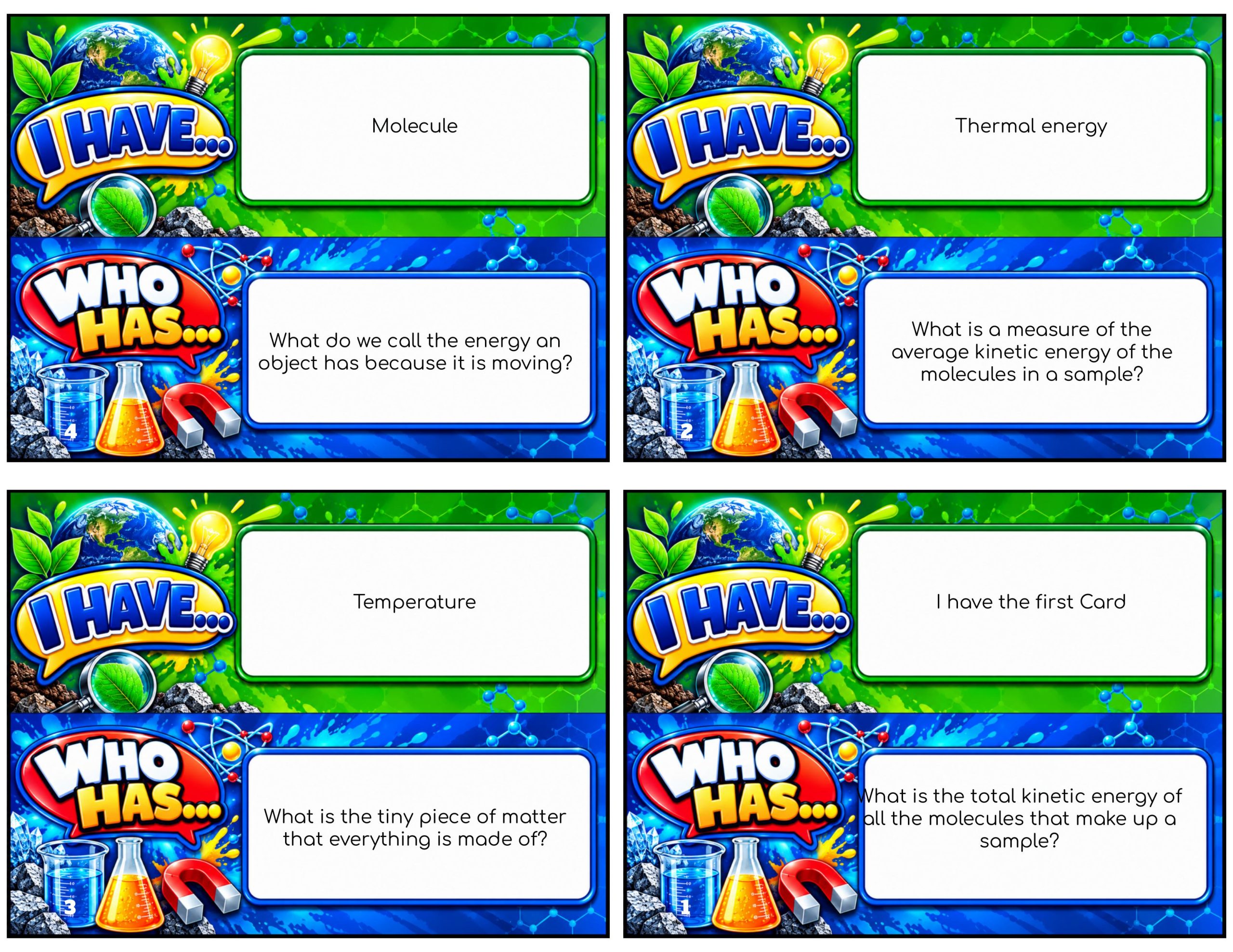 I Have... Who Has...? – Thermal Energy | 4 Interactive Science Review Games – 100 Cards