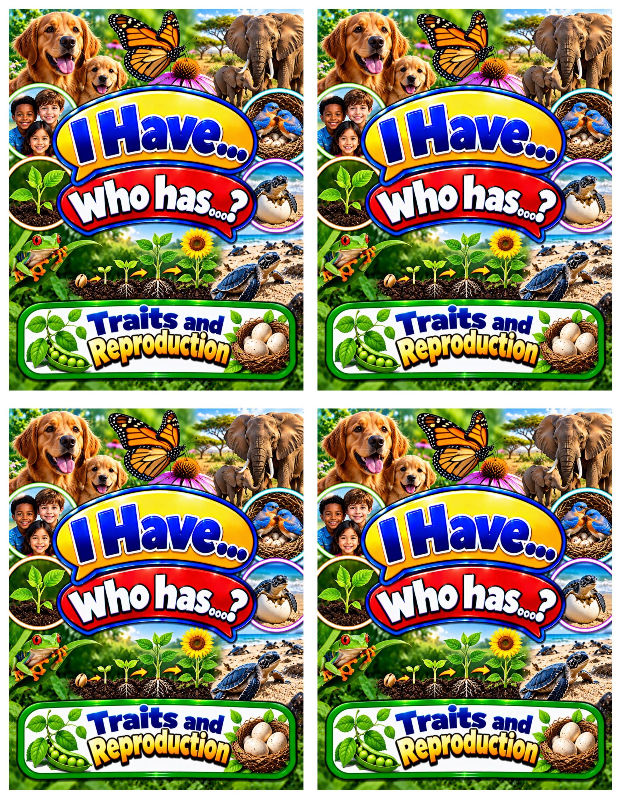 I Have... Who Has...? – Traits and Reproduction | 4 Interactive Science Review Games – 100 Cards