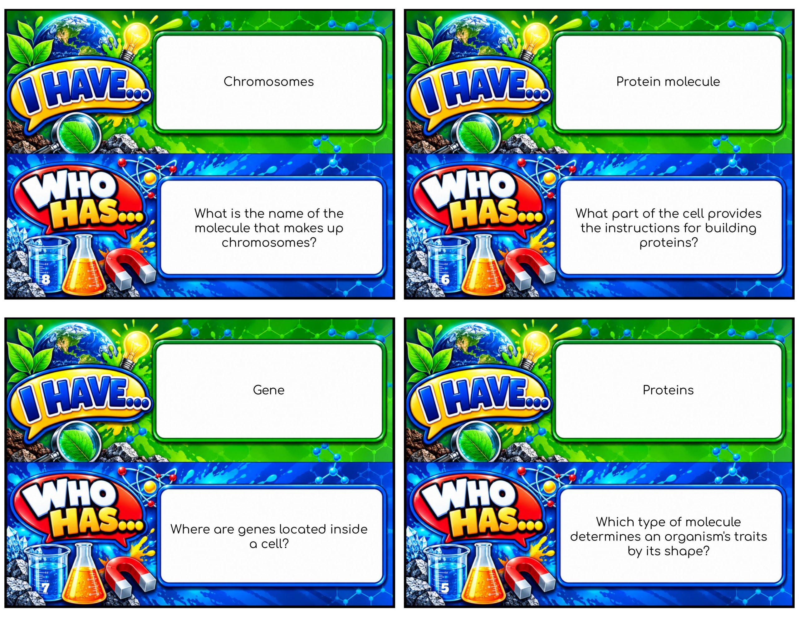 I Have... Who Has...? – Traits and Reproduction | 4 Interactive Science Review Games – 100 Cards