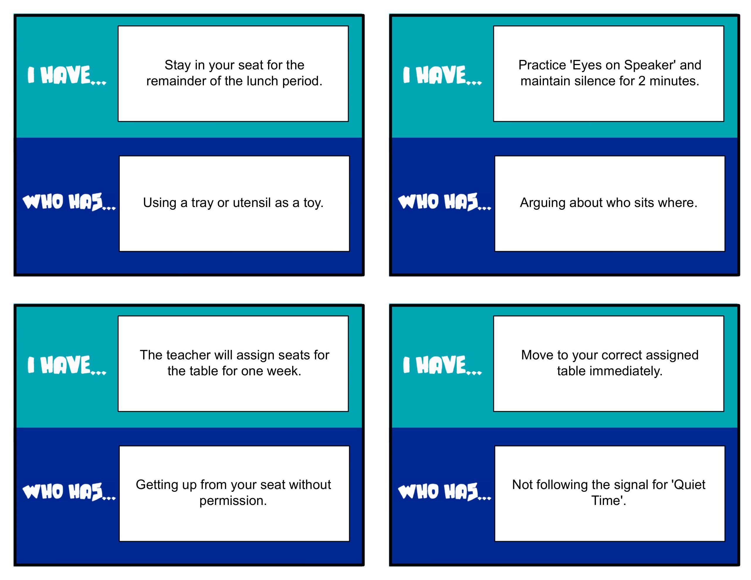 PBIS I Have... Who Has? Cafeteria Edition | Behavior Expectations Card Game