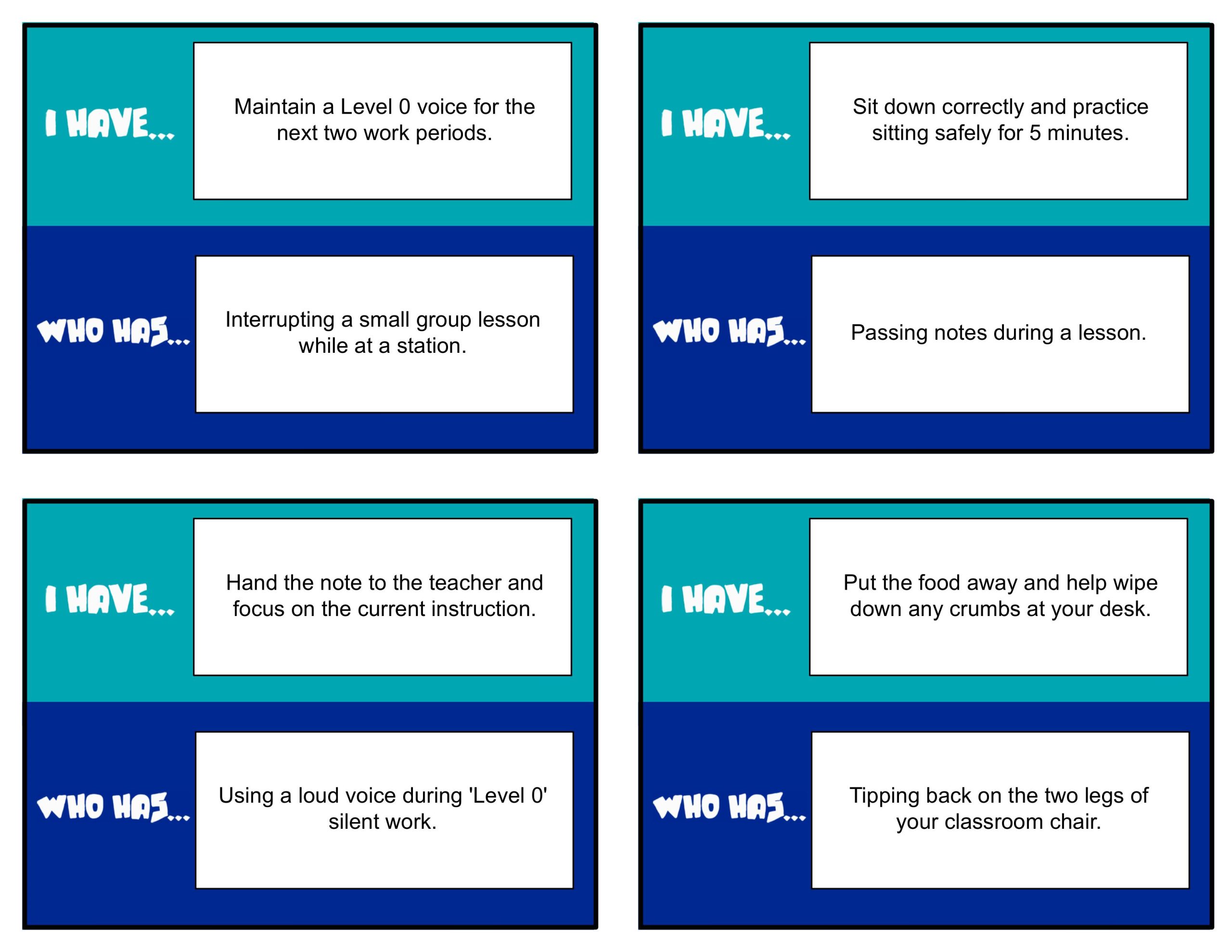 PBIS I Have... Who Has? Classroom Edition | Behavior Expectations Card Game