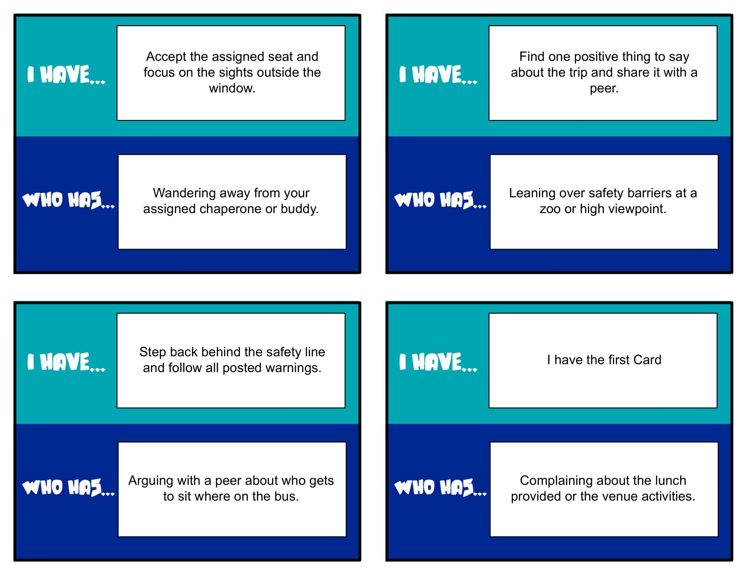 PBIS I Have... Who Has? Field Trip Edition | Behavior Expectations Card Game