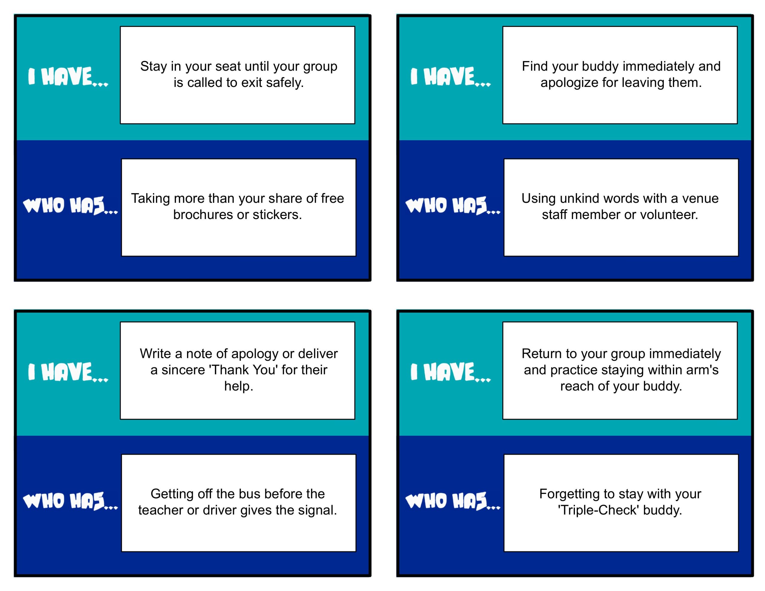 PBIS I Have... Who Has? Field Trip Edition | Behavior Expectations Card Game