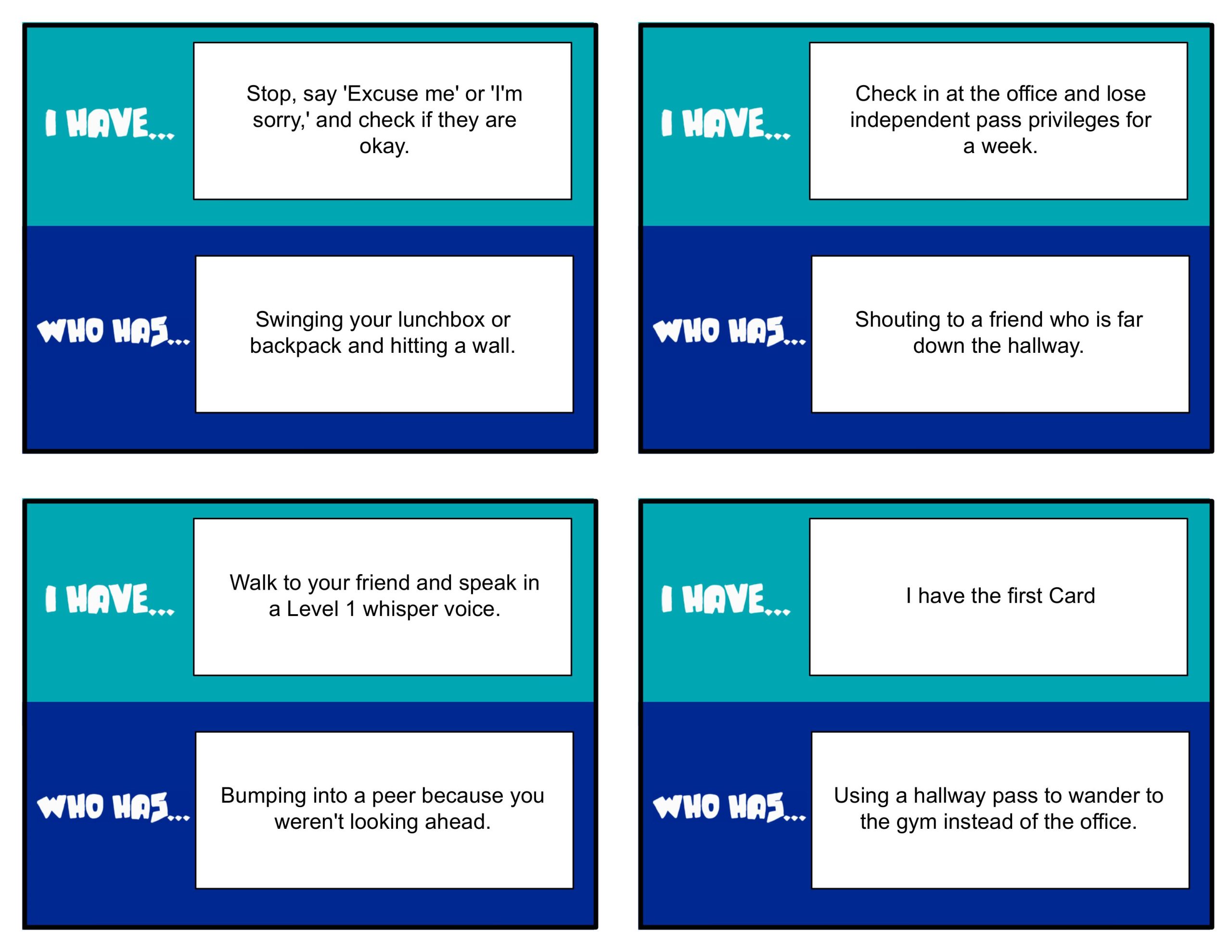 PBIS I Have... Who Has? Hallway Edition | Behavior Expectations Card Game