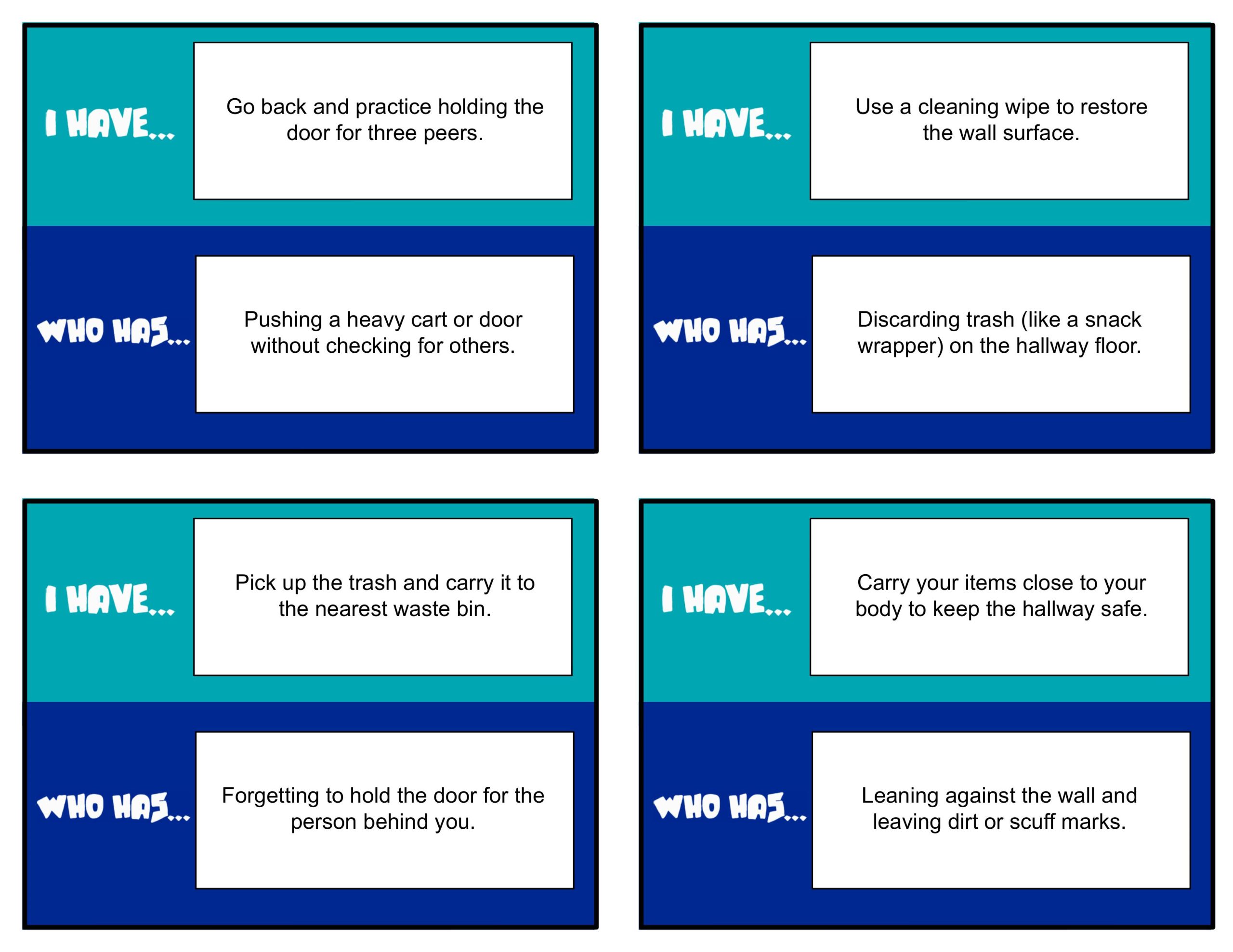 PBIS I Have... Who Has? Hallway Edition | Behavior Expectations Card Game