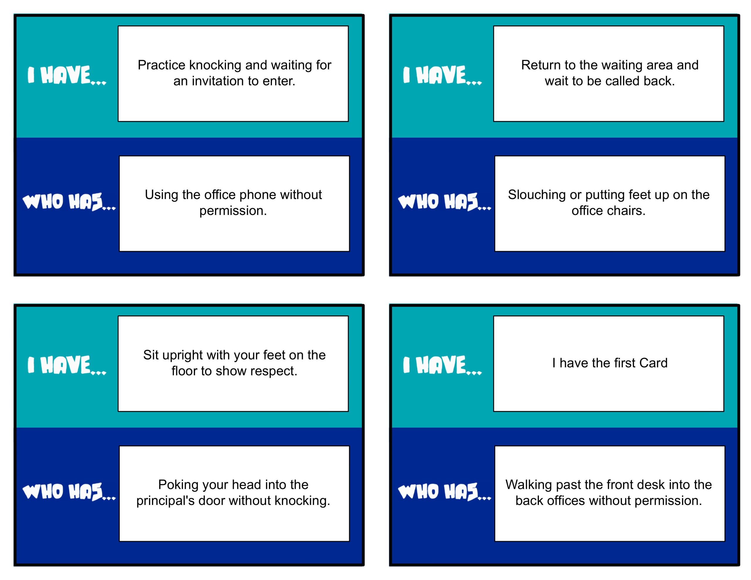 PBIS I Have... Who Has? In the Office Edition | Behavior Expectations Card Game