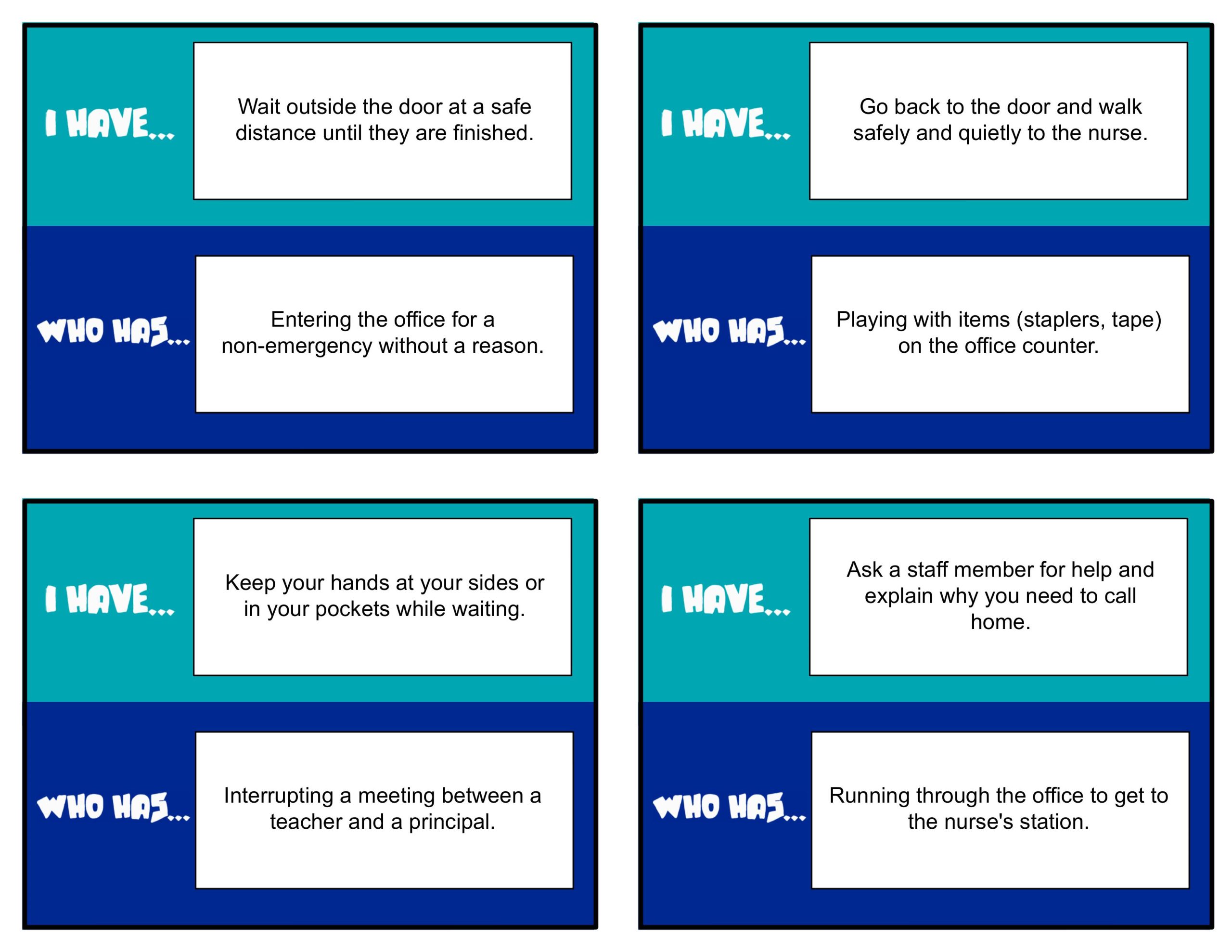 PBIS I Have... Who Has? In the Office Edition | Behavior Expectations Card Game