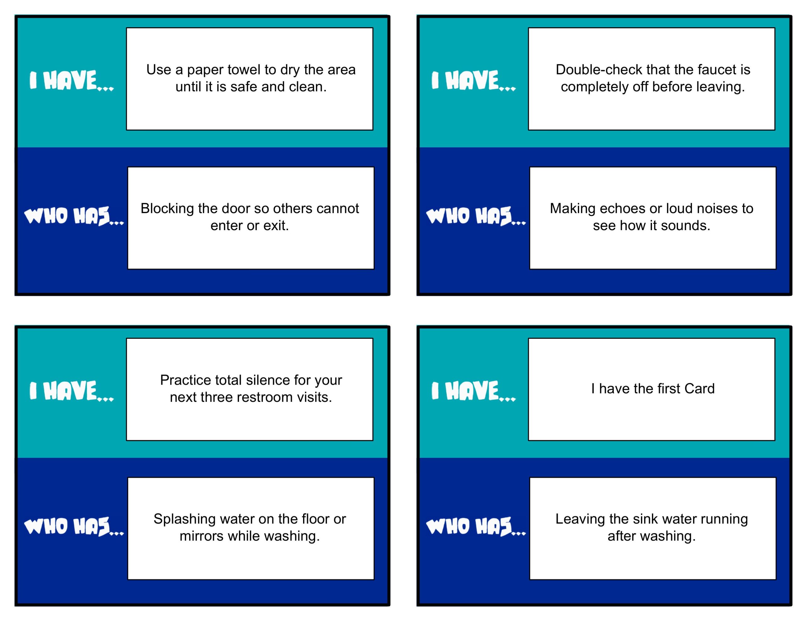 PBIS I Have... Who Has? Restroom Edition | Behavior and Hygiene Expectations Game