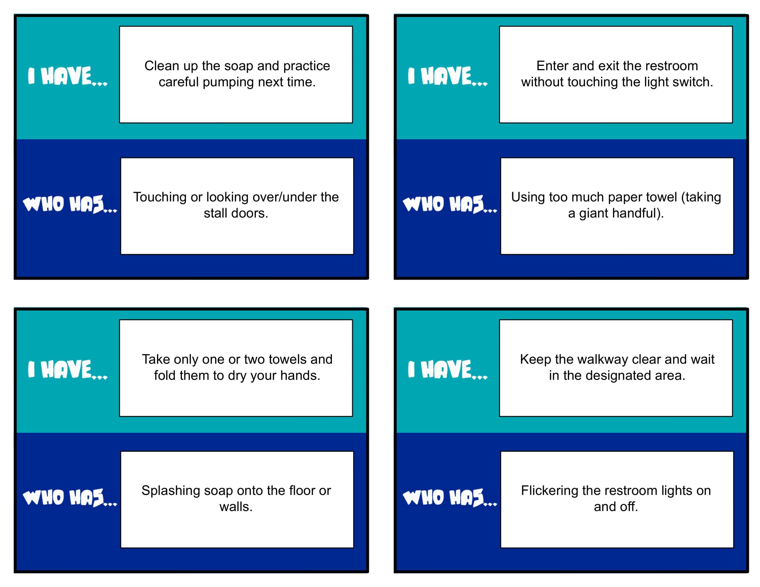 PBIS I Have... Who Has? Restroom Edition | Behavior and Hygiene Expectations Game