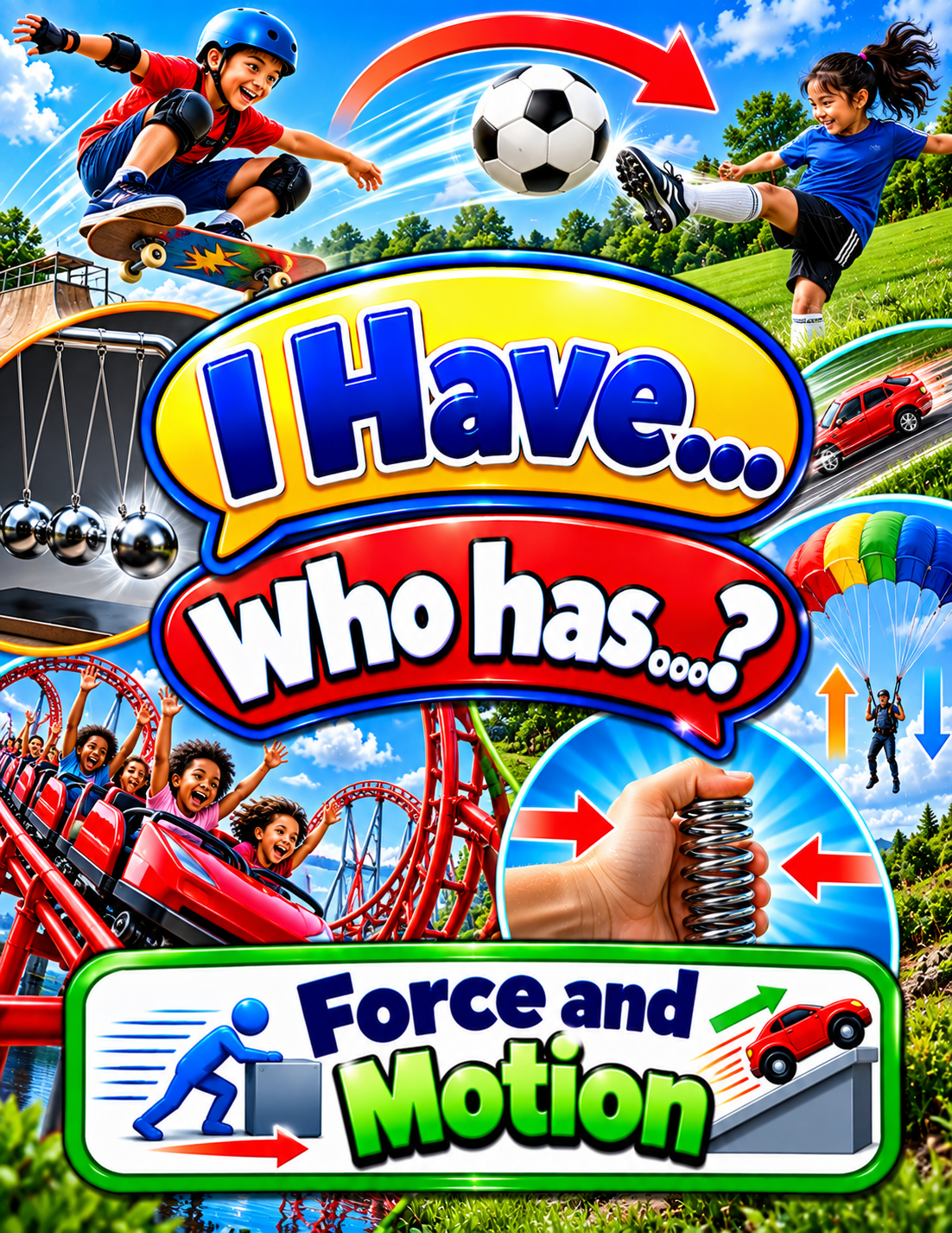 I Have... Who Has...? – Force and Motion | 4 Interactive Science Review Games – 100 Cards cover