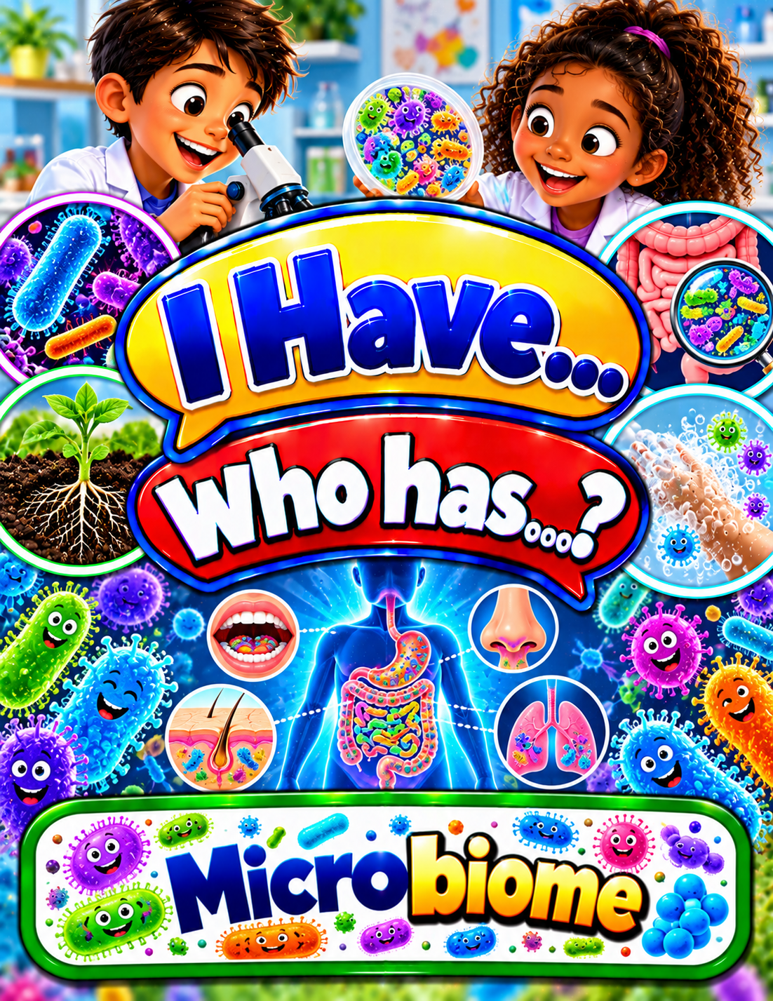 I Have... Who Has...? – Microbiome | 4 Interactive Science Review Games – 100 Cards cover