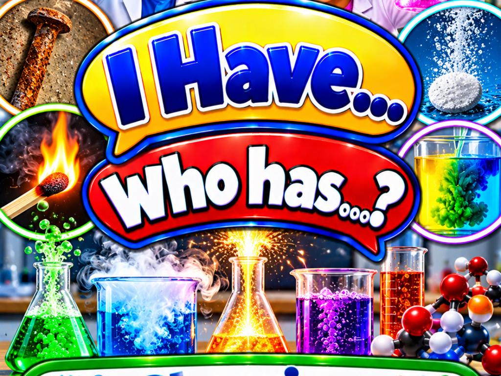 I Have... Who Has...? – Chemical Reactions | 4 Interactive Science Review Games – 100 Cards