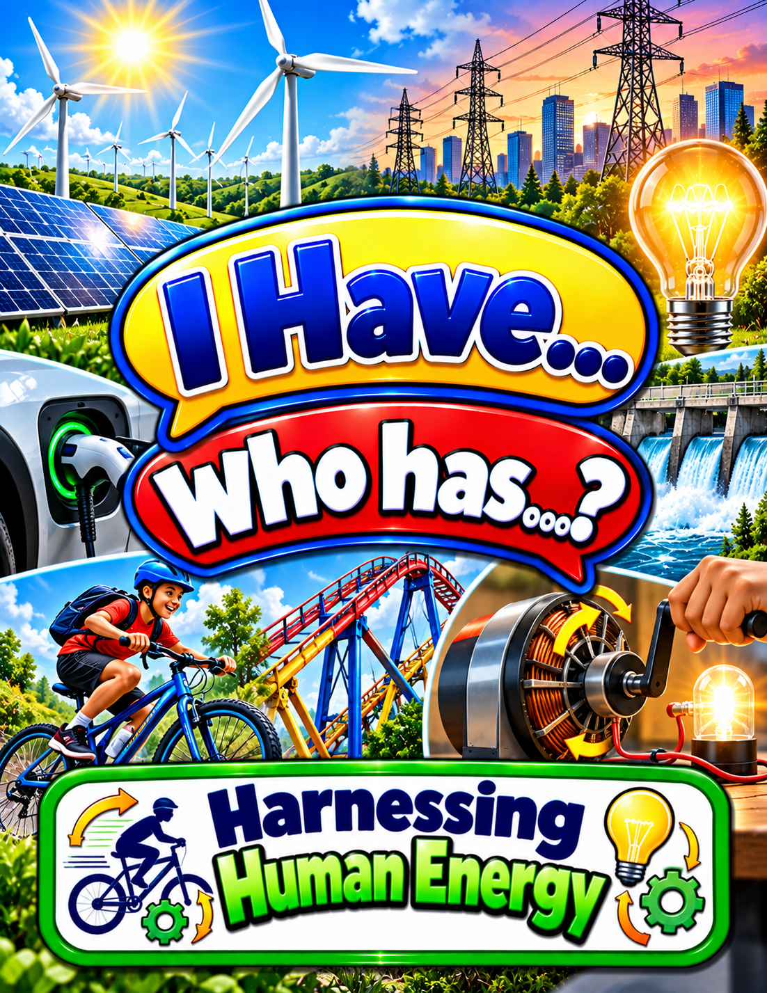 I Have... Who Has...? – Harnessing Human Energy | 4 Interactive Science Review Games – 100 Cards cover