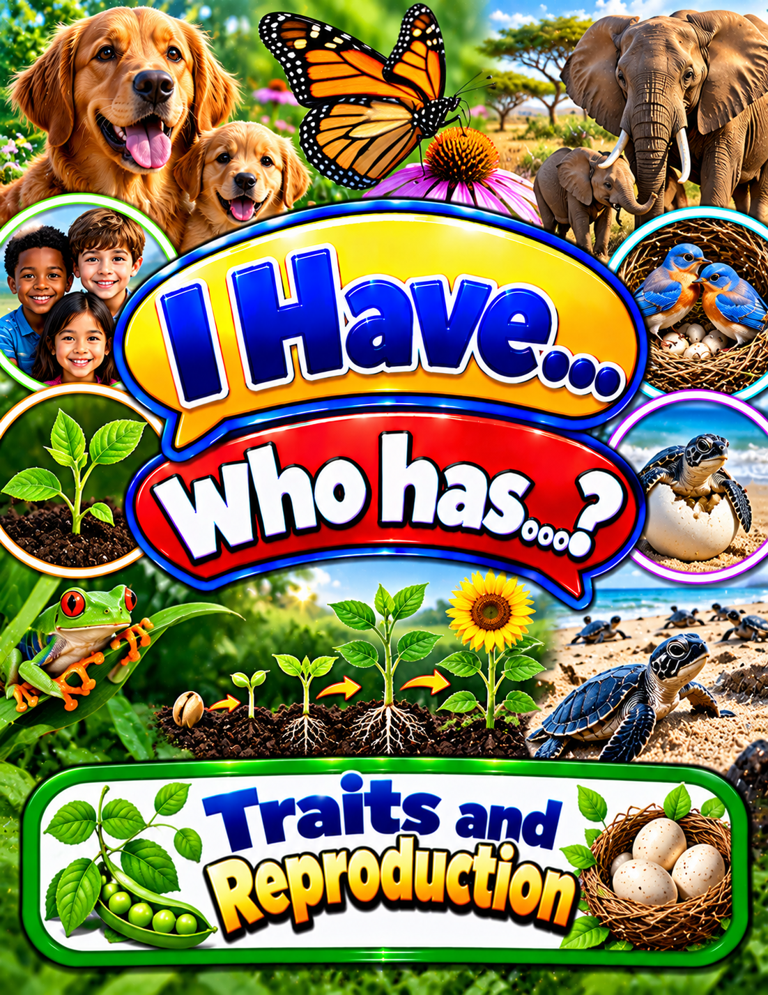 I Have... Who Has...? – Traits and Reproduction | 4 Interactive Science Review Games – 100 Cards cover
