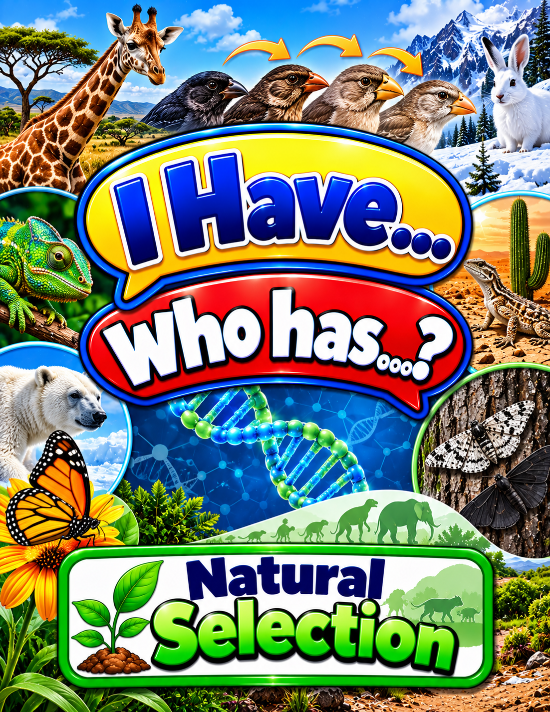 I Have... Who Has...? – Natural Selection | 4 Interactive Science Review Games – 100 Cards cover