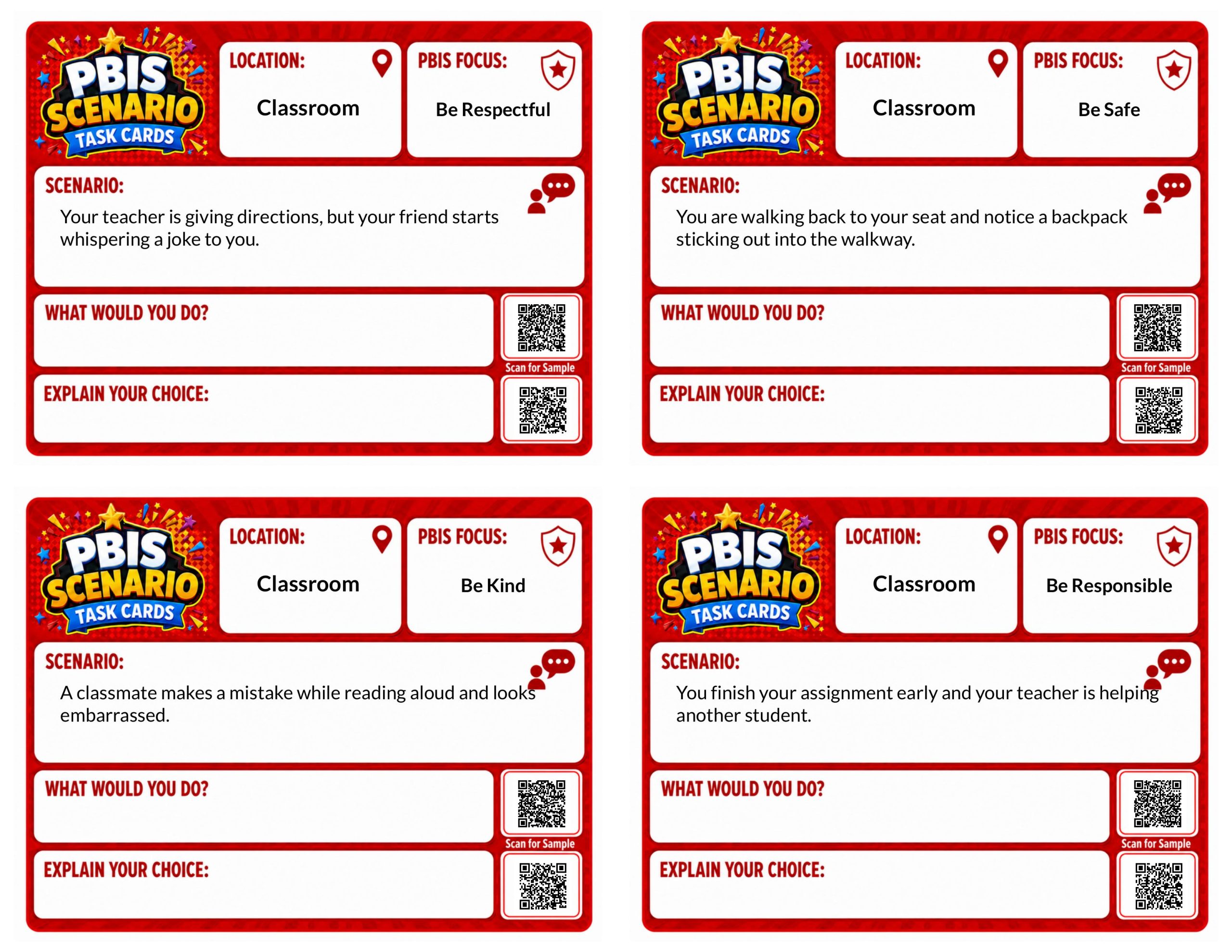 PBIS Scenario Task Cards: Classroom Edition