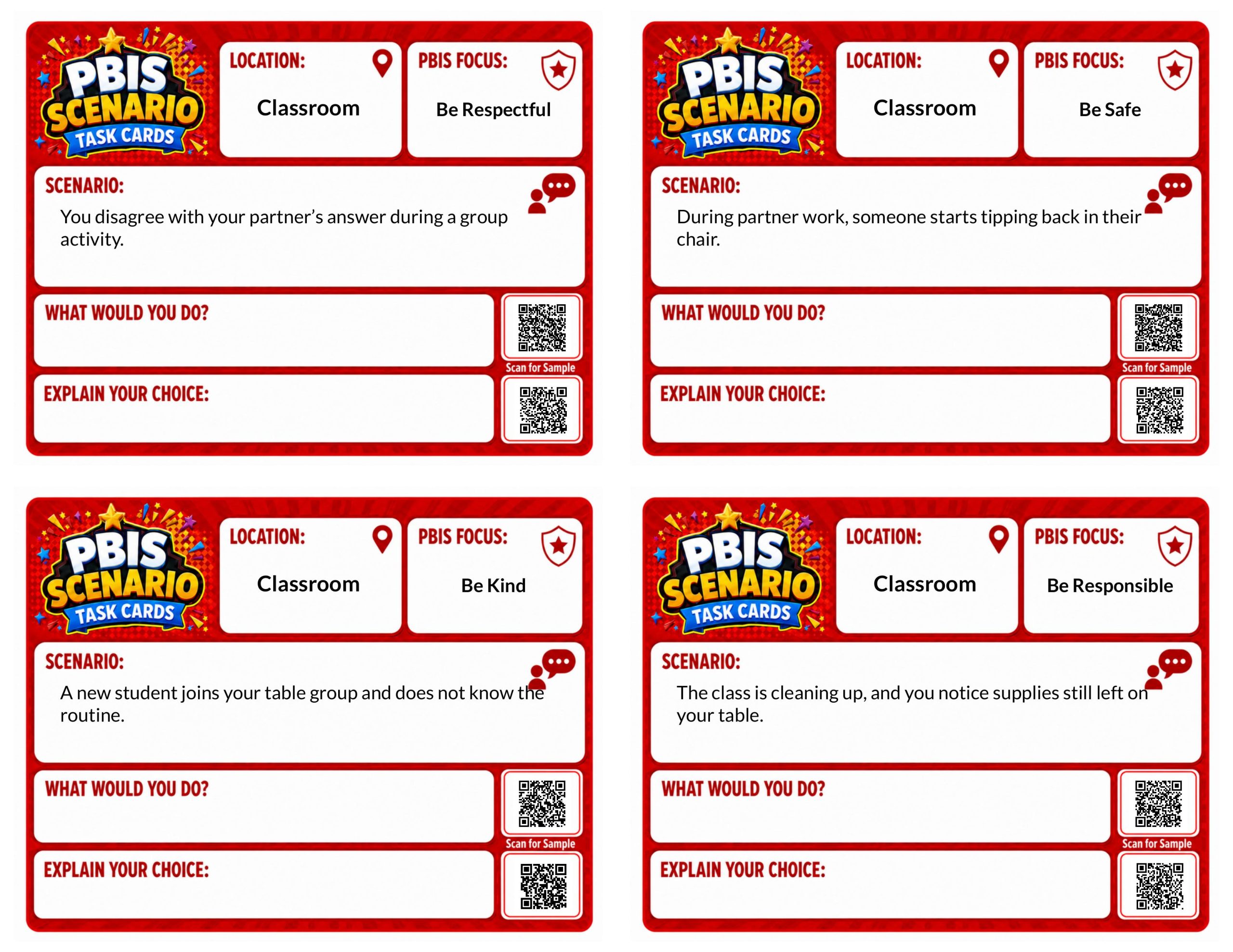 PBIS Scenario Task Cards: Classroom Edition