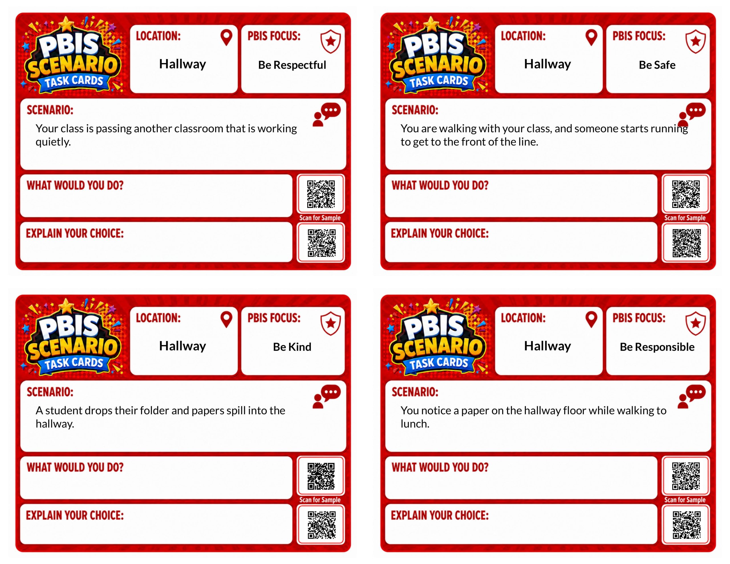 PBIS Scenario Task Cards: Hallway Edition