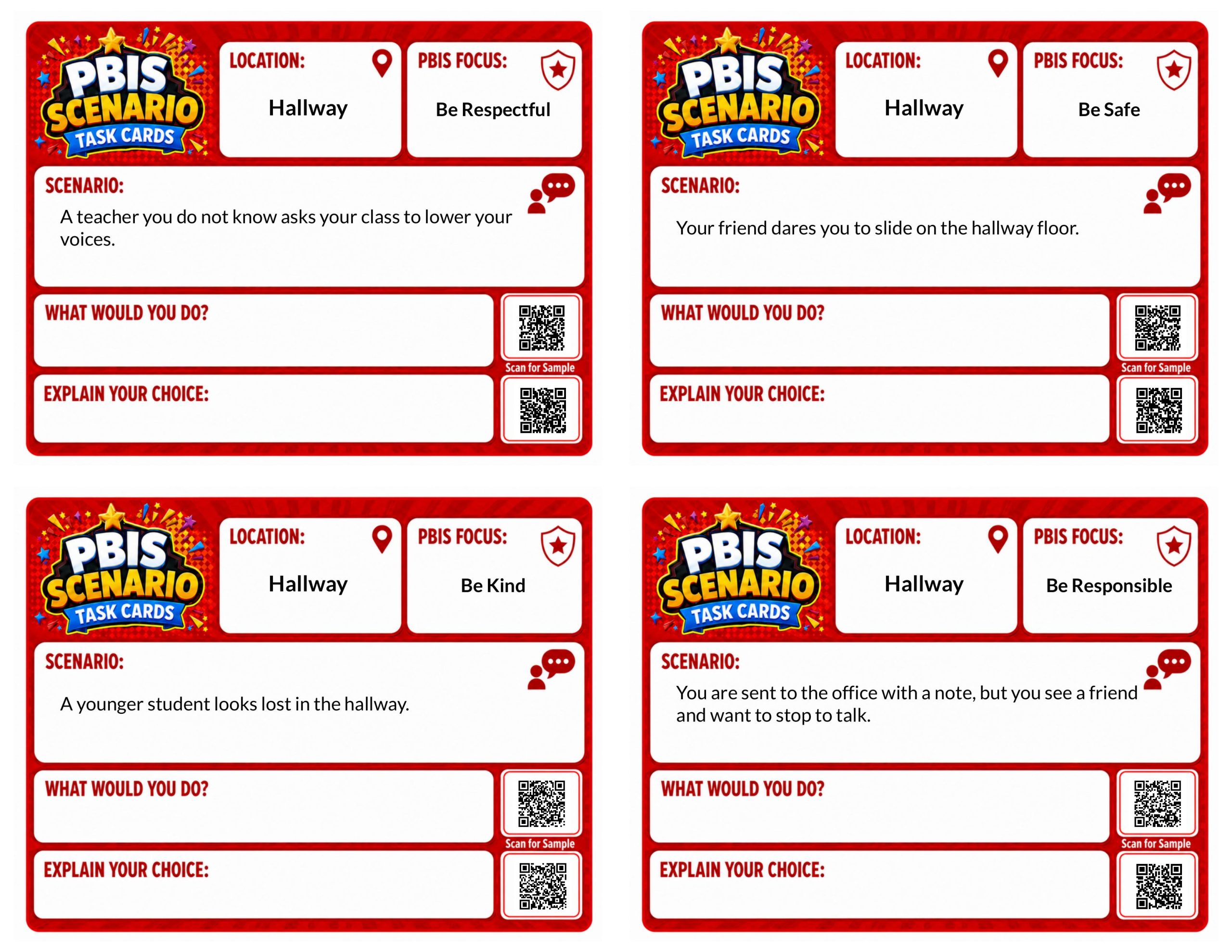 PBIS Scenario Task Cards: Hallway Edition