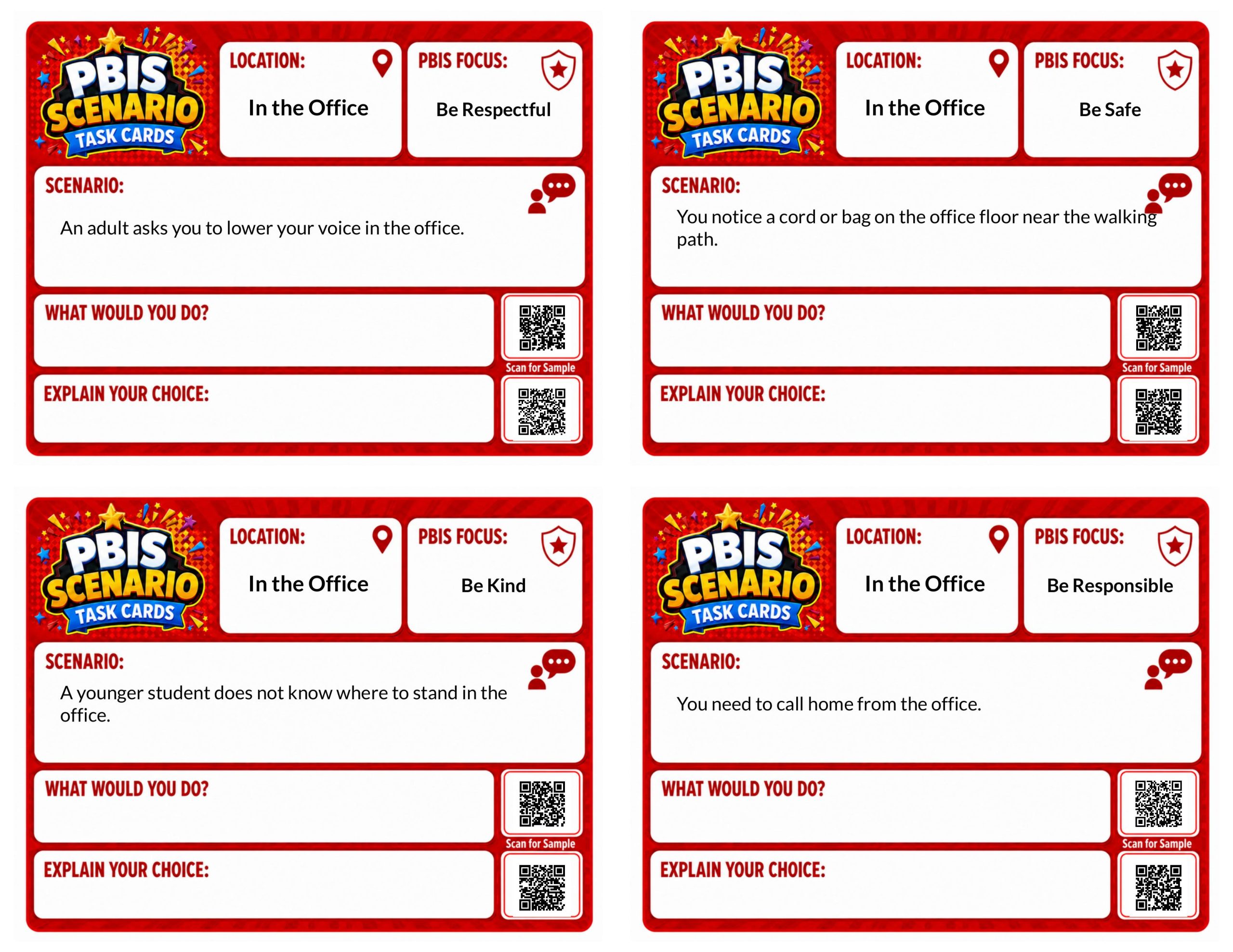 PBIS Scenario Task Cards: In the Office Edition